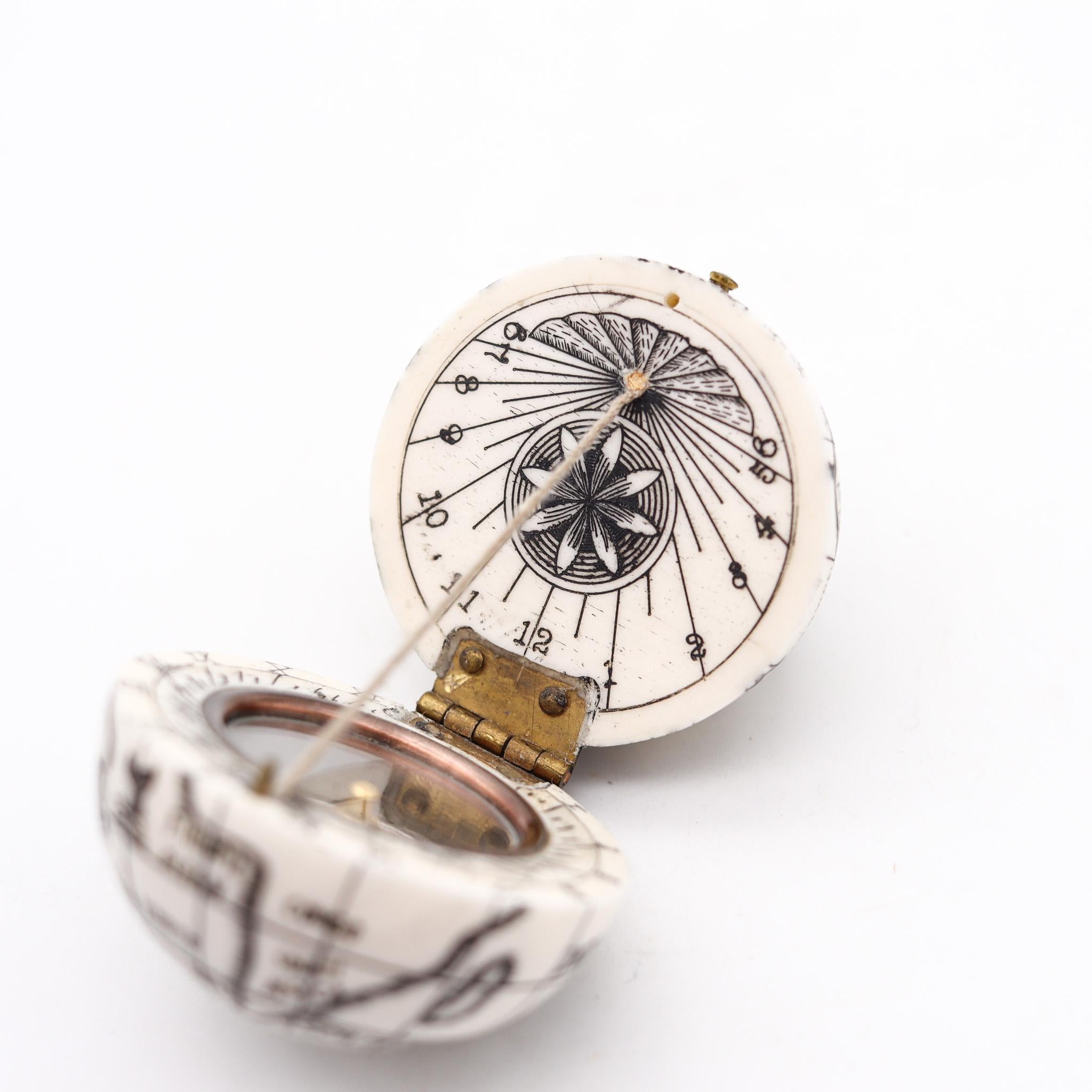 Other Continental 1850 Compass And Sundial Carved in The Shape of a Terrestrial Globe