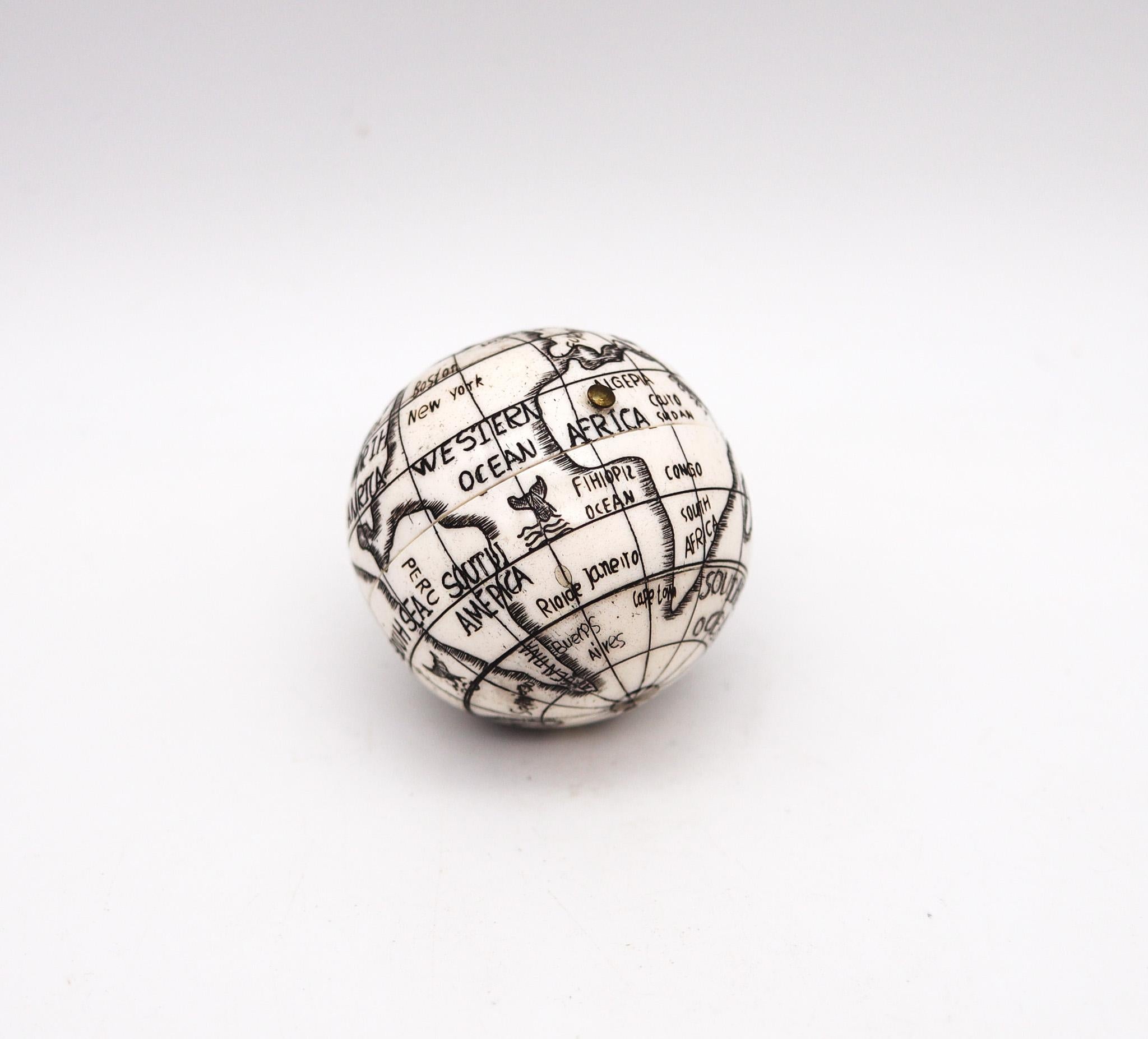 Continental 1850 Compass And Sundial Carved in The Shape of a Terrestrial Globe In Excellent Condition In Miami, FL