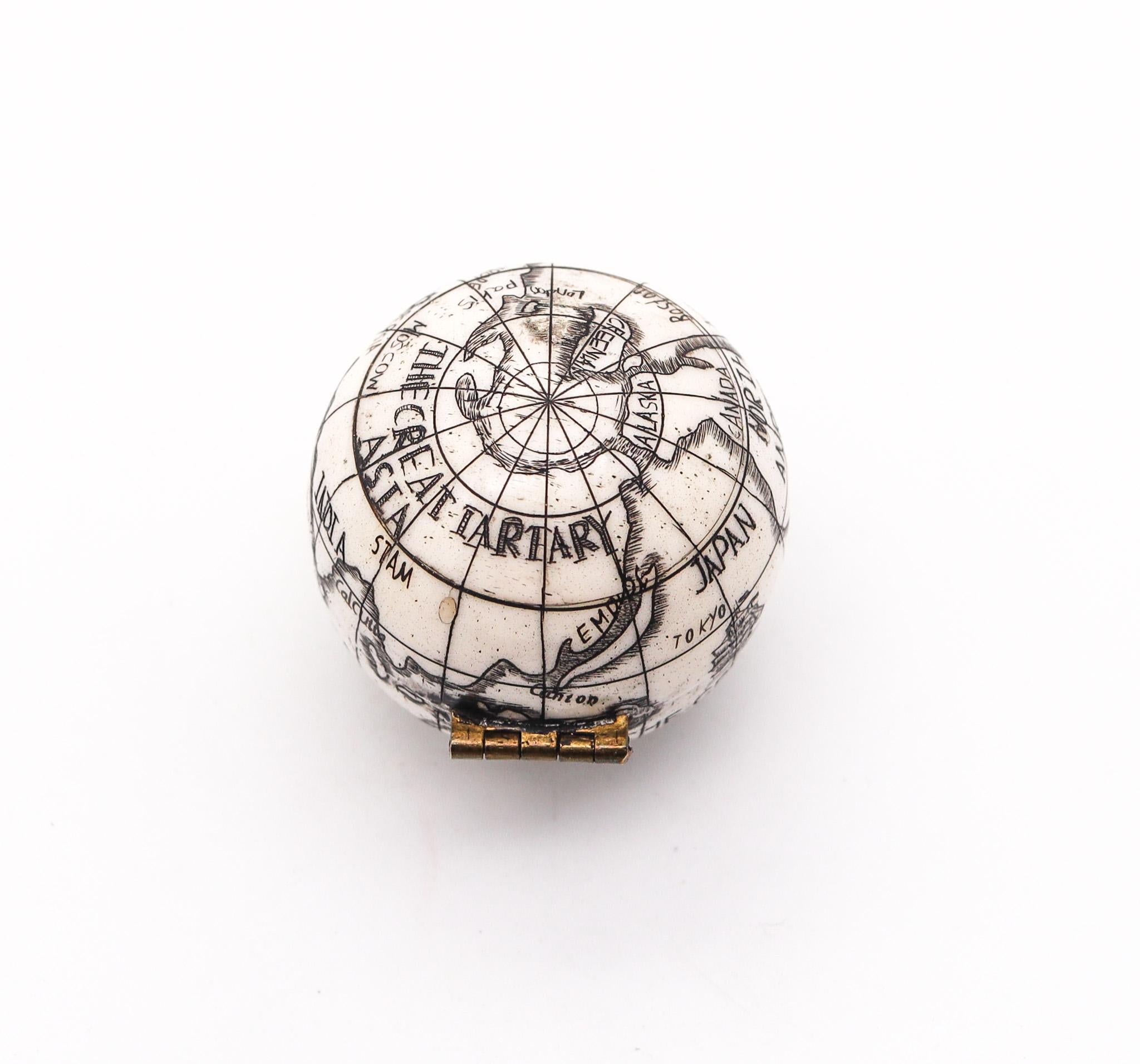 Continental 1850 Compass And Sundial Carved in The Shape of a Terrestrial Globe 1