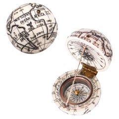 Antique Continental 1850 Compass And Sundial Carved in The Shape of a Terrestrial Globe