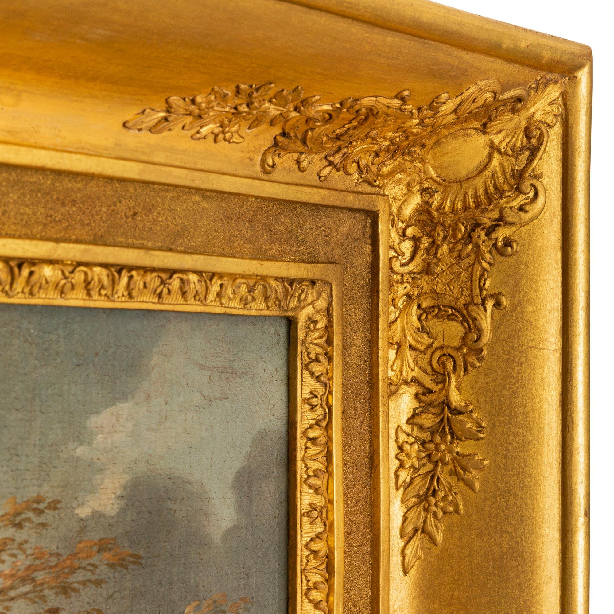 Continental 18th Century Oil on Canvas Painting in Its Original Giltwood Frame In Good Condition For Sale In West Palm Beach, FL