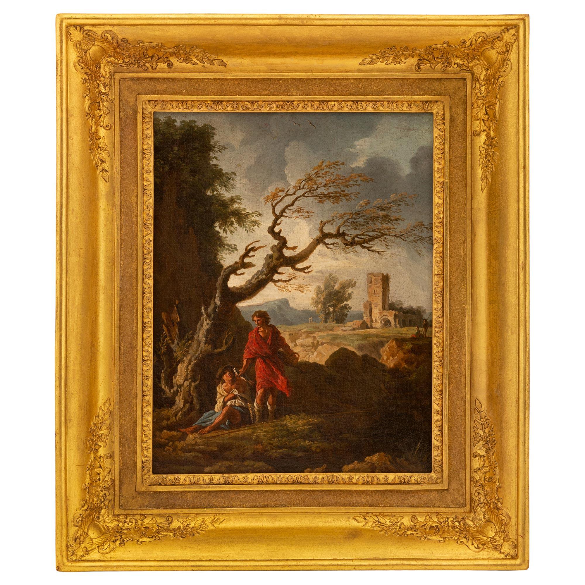 Continental 18th Century Oil on Canvas Painting in Its Original Giltwood Frame For Sale 4