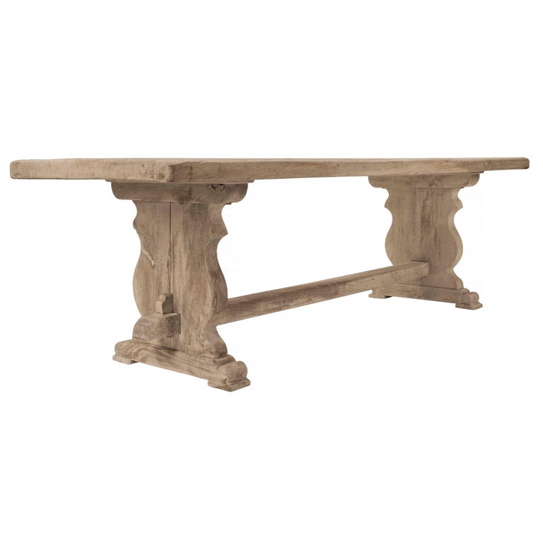 Continental 18th Century Sun Bleached Beachwood Trestle Table For A Striking And Most Charming Continental 18th Century Sun Bleached Beachwood Trestle Table The