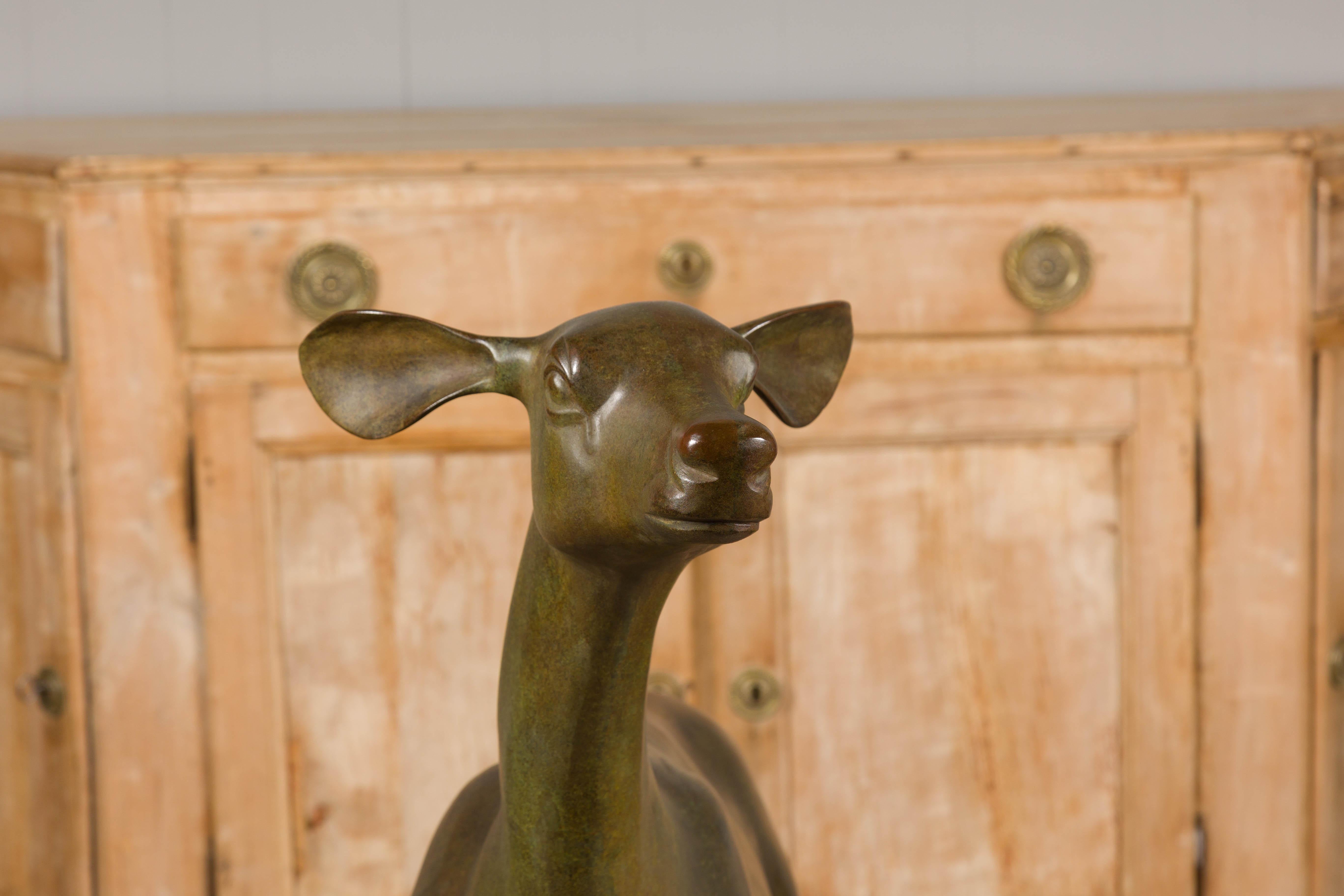 Continental 1930s Life Size Bronze Sculpture of a Deer Standing on its Four Legs For Sale 2