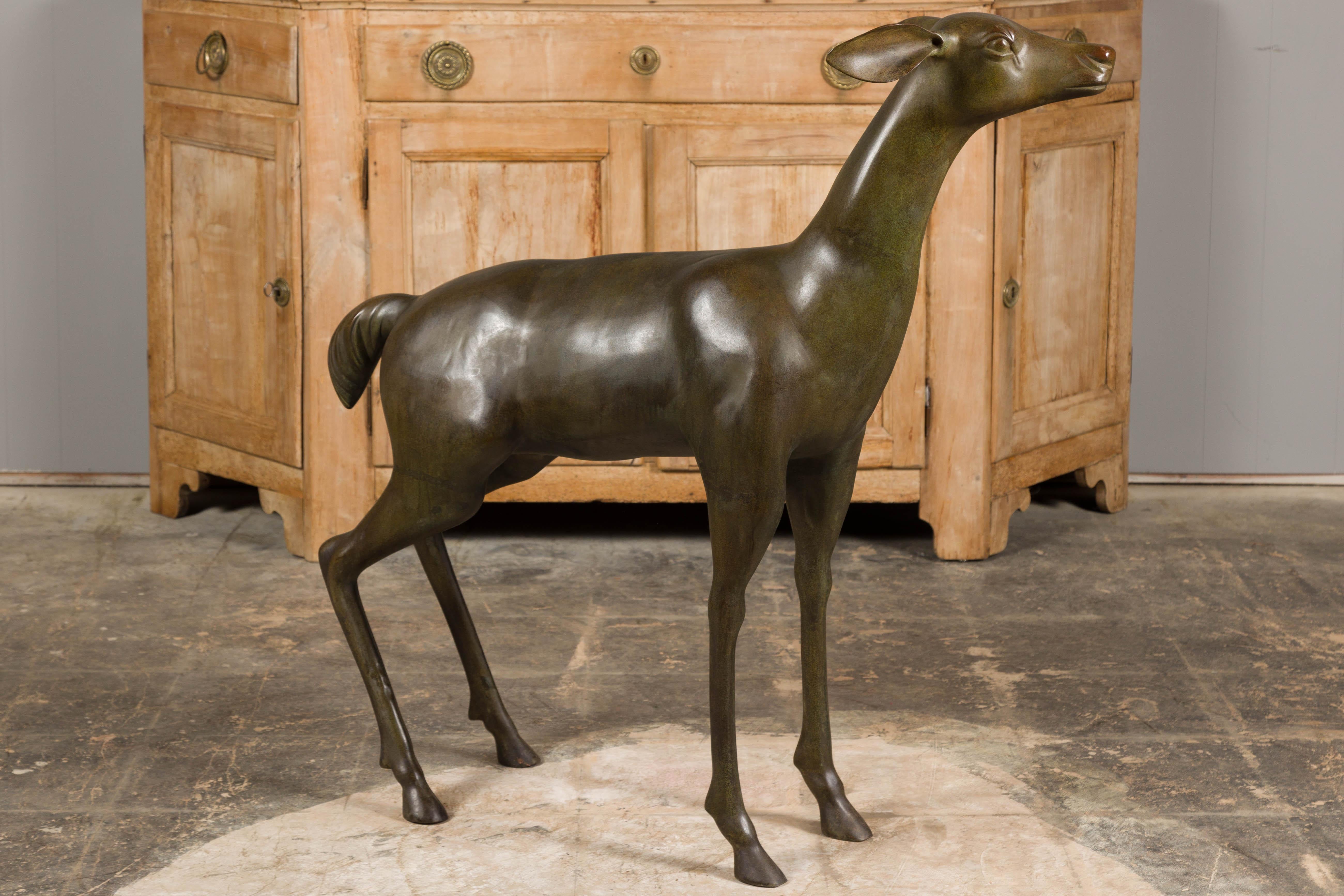 Continental 1930s Life Size Bronze Sculpture of a Deer Standing on its Four Legs For Sale 3
