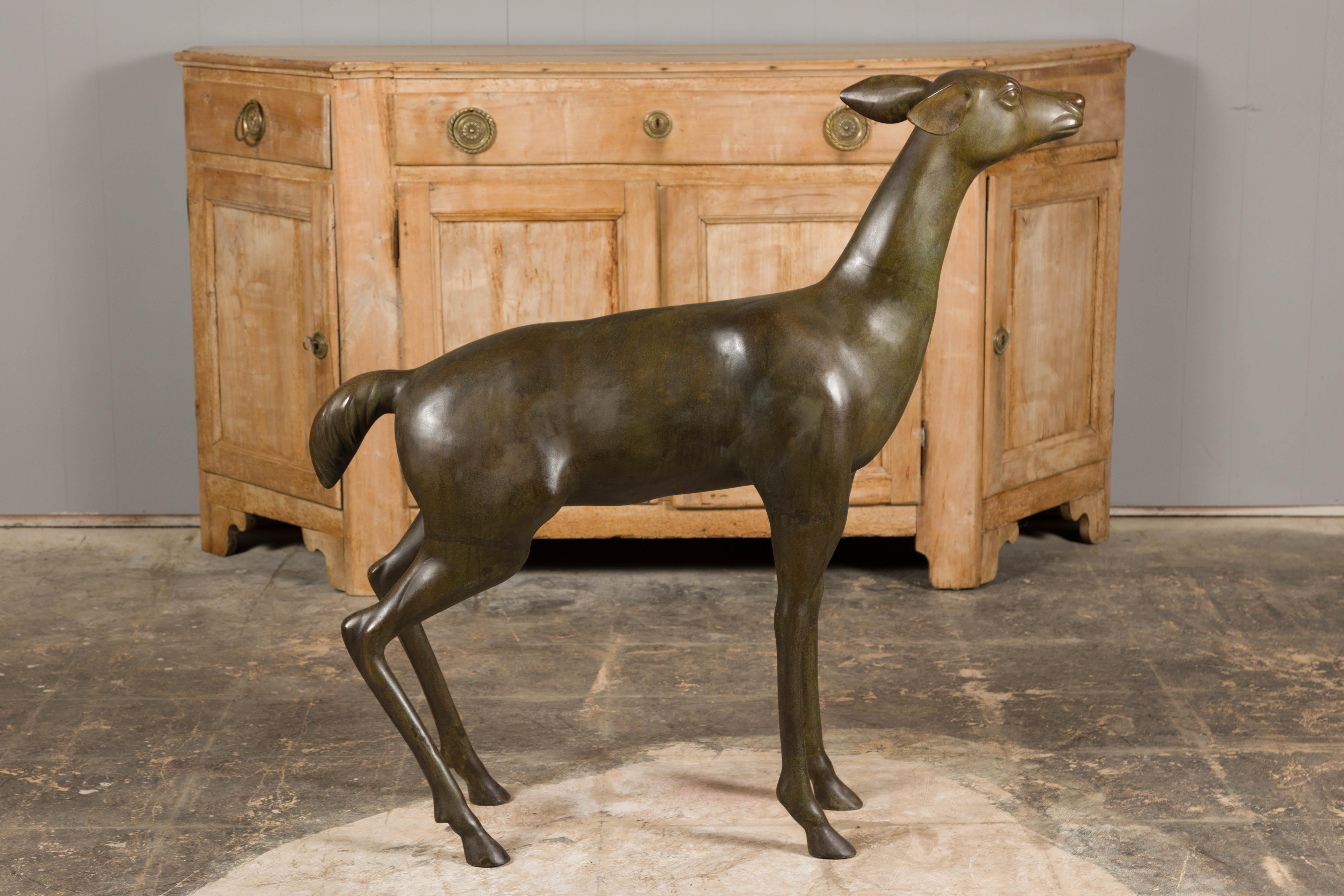 Continental 1930s Life Size Bronze Sculpture of a Deer Standing on its Four Legs For Sale 4
