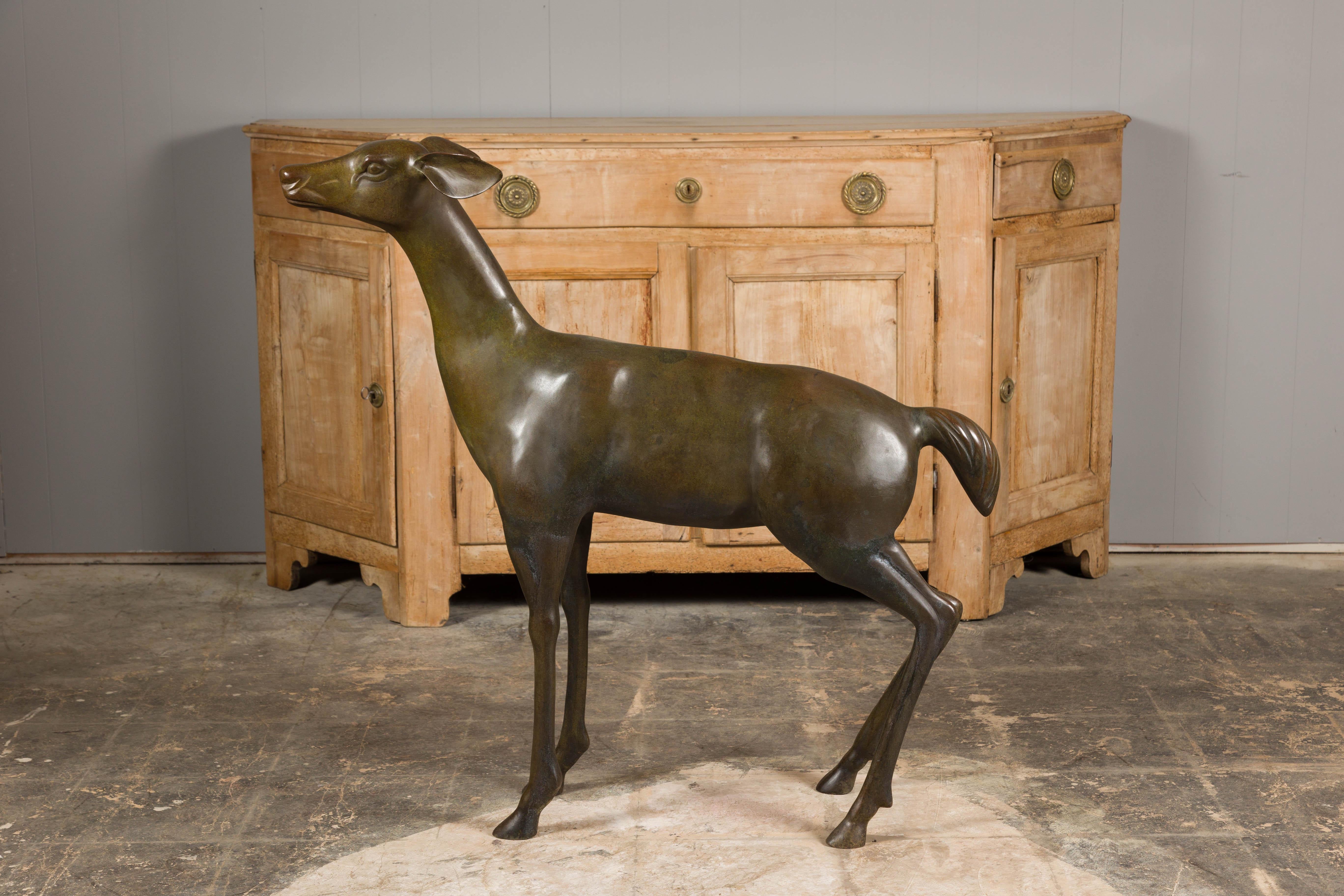 Continental 1930s Life Size Bronze Sculpture of a Deer Standing on its Four Legs For Sale 6