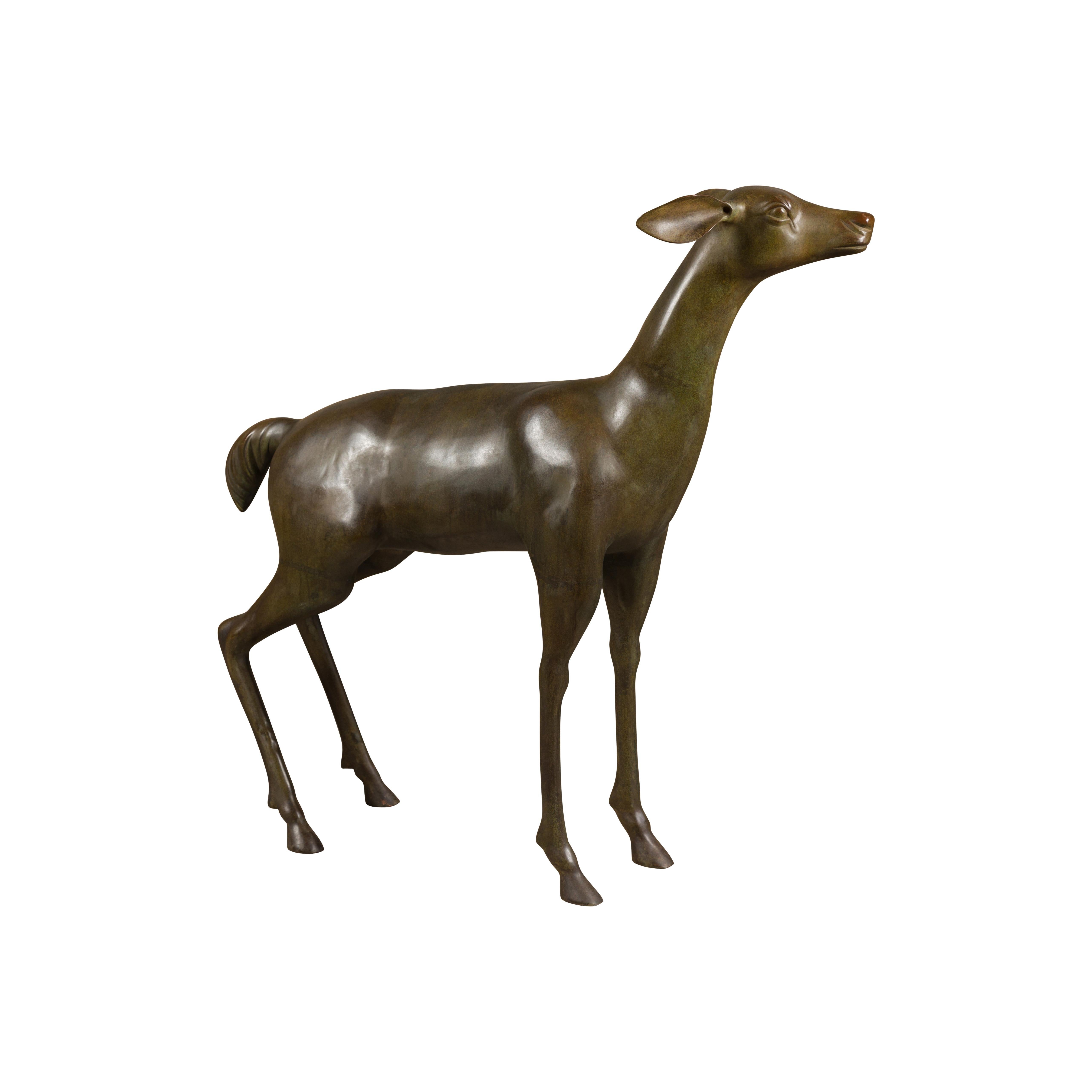 Continental 1930s Life Size Bronze Sculpture of a Deer Standing on its Four Legs For Sale 7