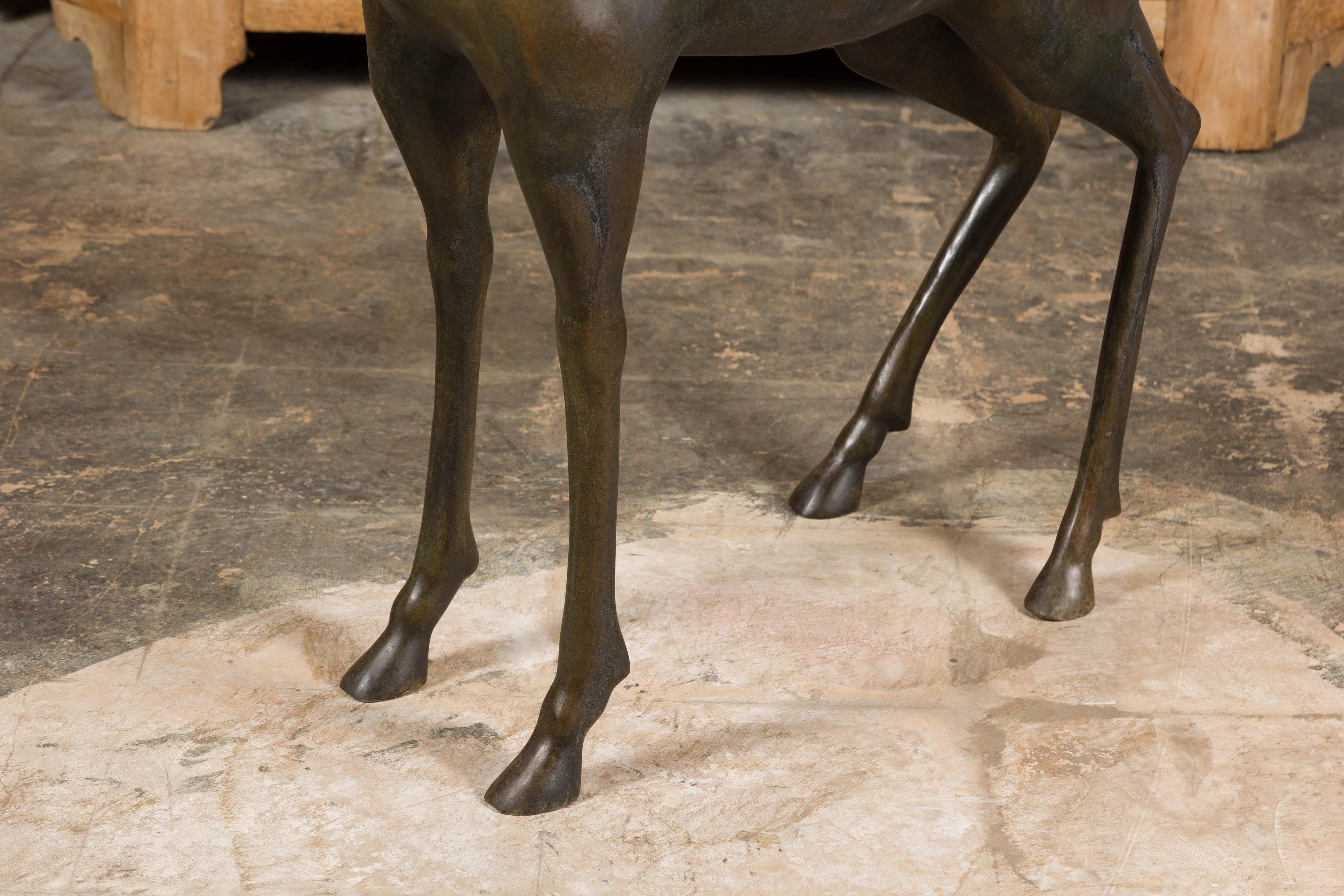 Continental 1930s Life Size Bronze Sculpture of a Deer Standing on its Four Legs In Good Condition For Sale In Atlanta, GA
