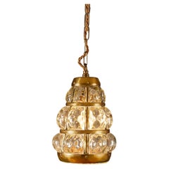 Continental 1960s Brass and Textured Glass Lantern Pendant Light
