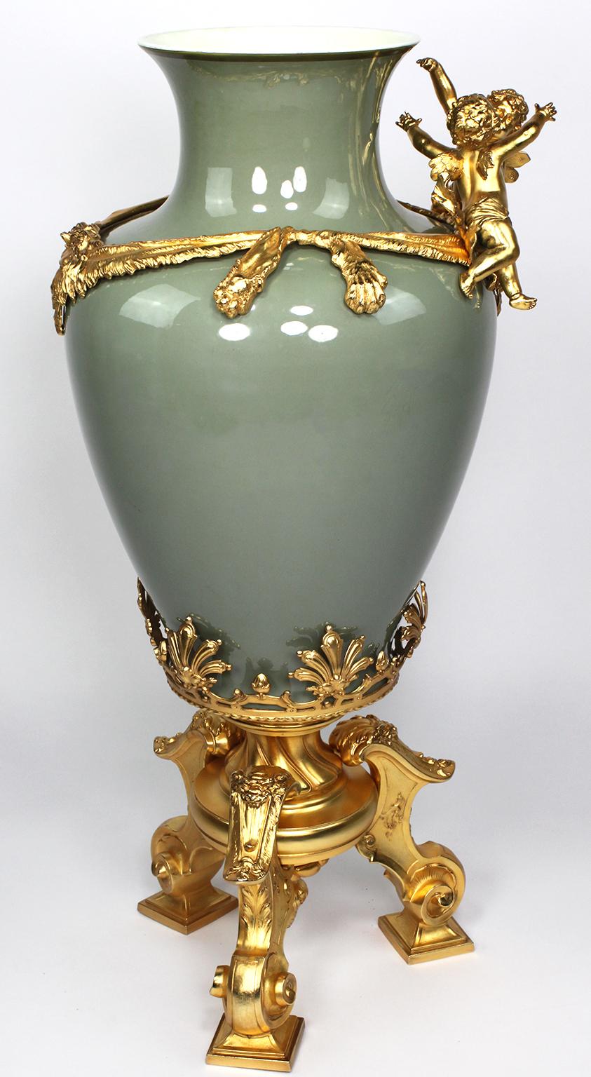 Continental 19th-20th Century Porcelain and Gilt Metal Mounted Vase with Cherubs 4