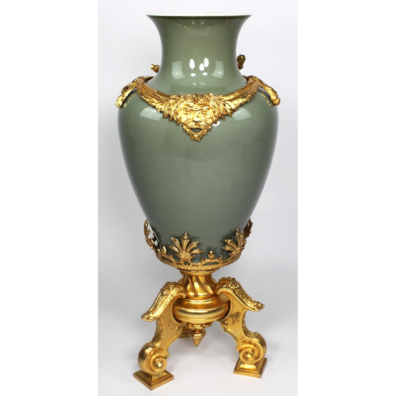 European Continental 19th-20th Century Porcelain and Gilt Metal Mounted Vase with Cherubs
