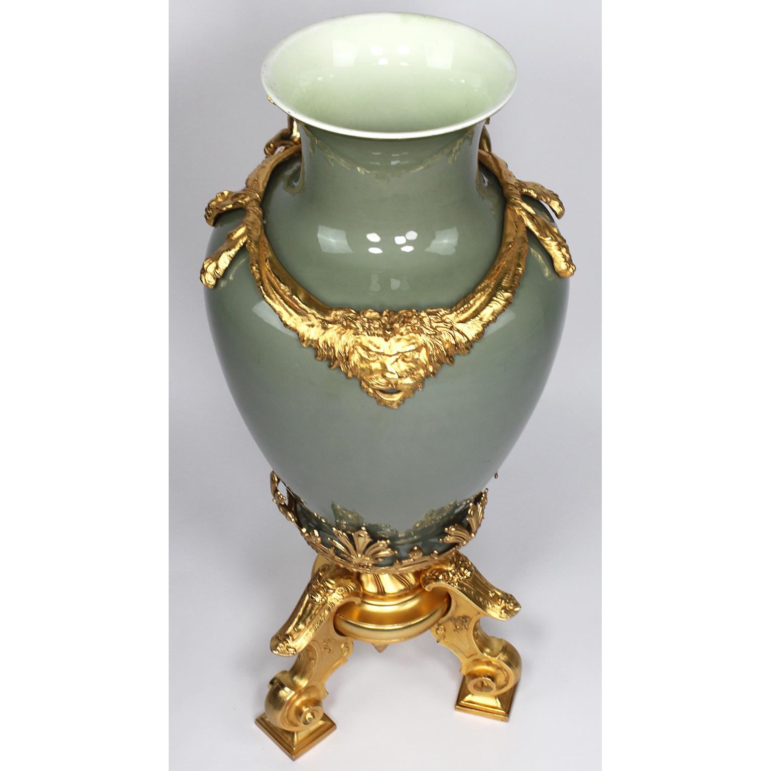 Continental 19th-20th Century Porcelain and Gilt Metal Mounted Vase with Cherubs In Good Condition In Los Angeles, CA