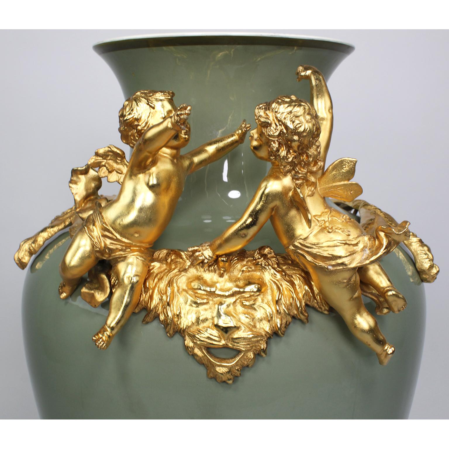 Early 20th Century Continental 19th-20th Century Porcelain and Gilt Metal Mounted Vase with Cherubs