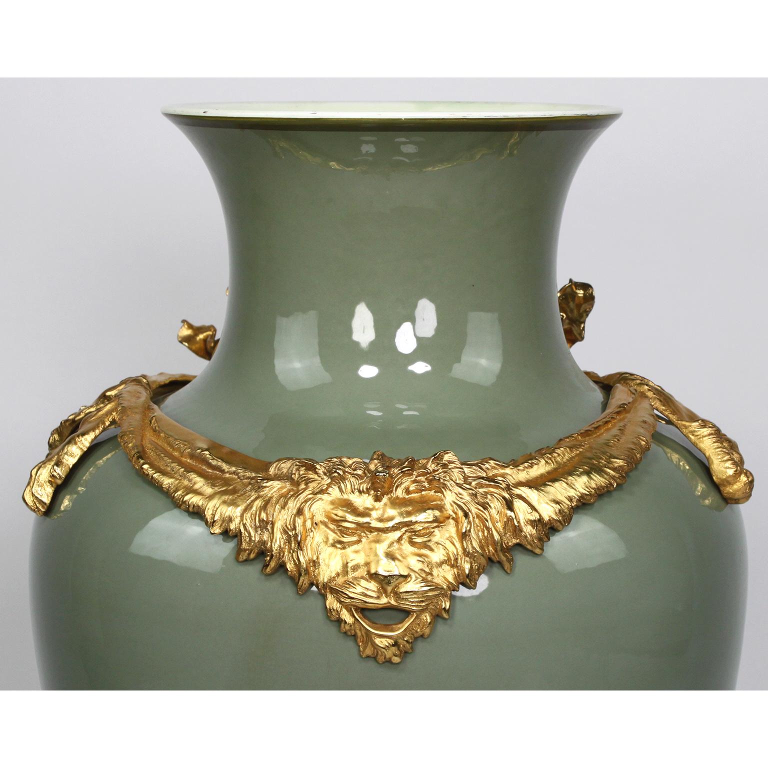 Continental 19th-20th Century Porcelain and Gilt Metal Mounted Vase with Cherubs 3