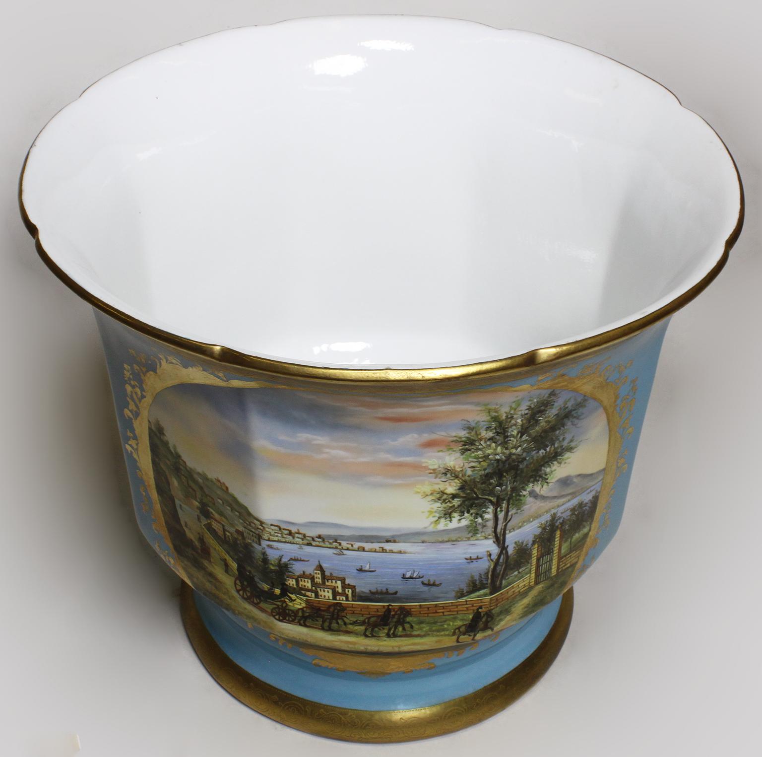 Continental 19th-20th Century Porcelain Cachepot Planter Vases Wine Coolers Pair For Sale 6