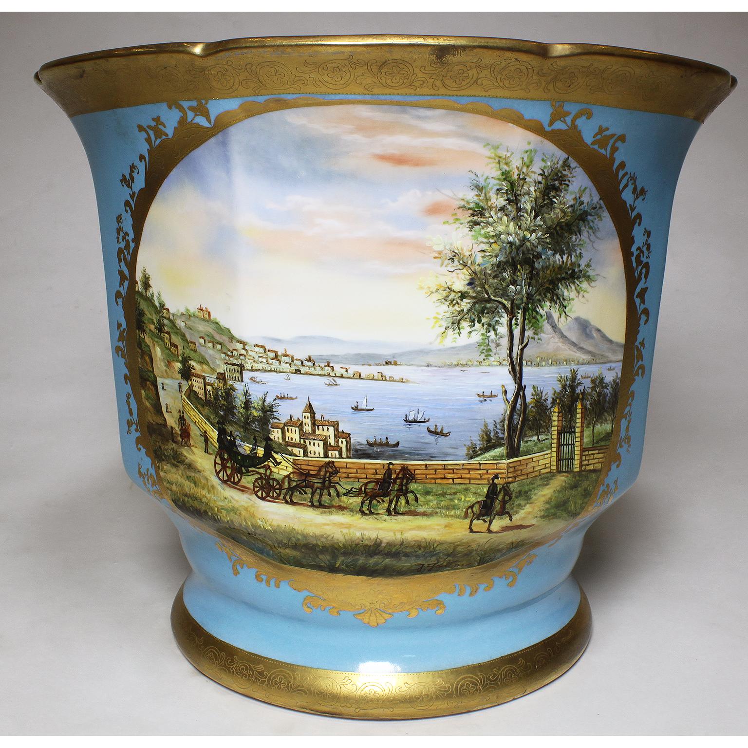 Early 20th Century Continental 19th-20th Century Porcelain Cachepot Planter Vases Wine Coolers Pair For Sale