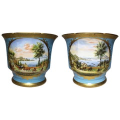 Continental 19th-20th Century Porcelain Cachepot Planter Vases Wine Coolers Pair