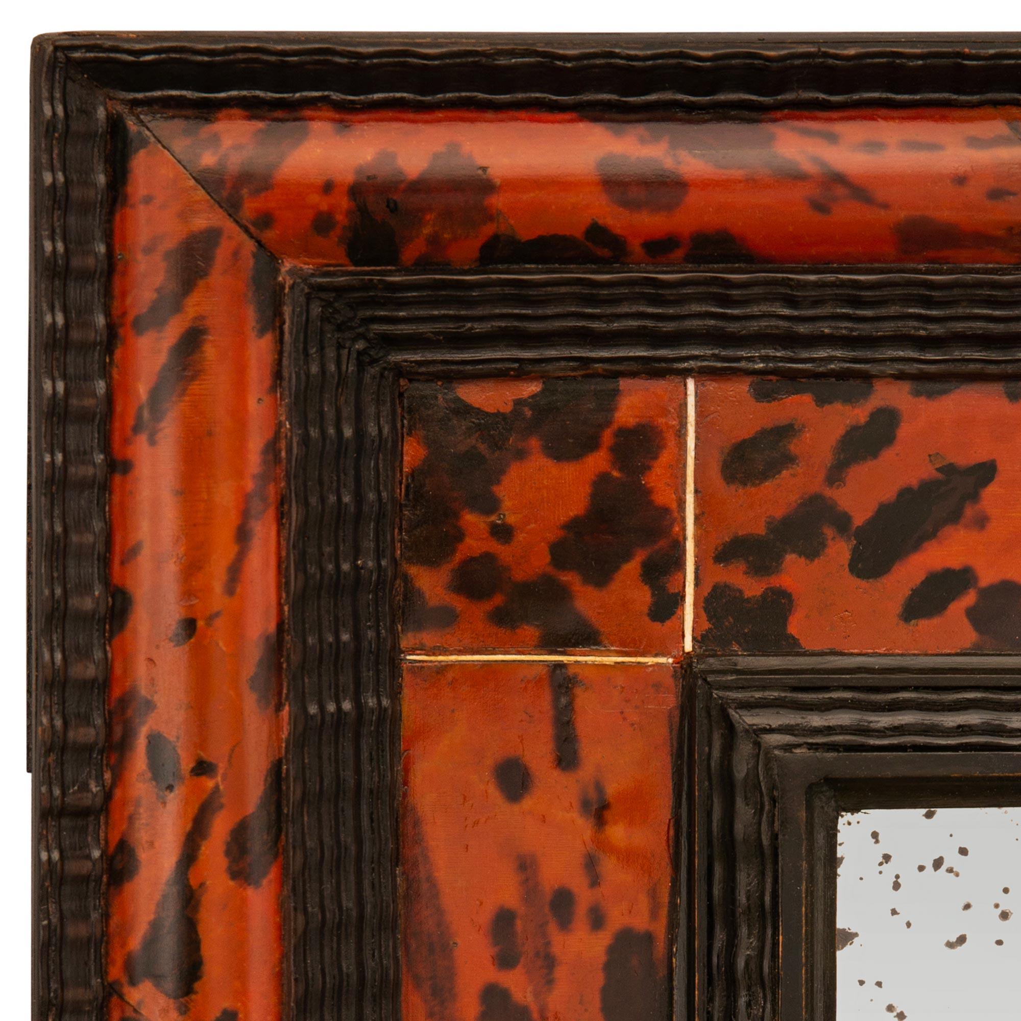 Continental 19th century Baroque st. Tortoiseshell and Ebonized Fruitwood mirror In Good Condition For Sale In West Palm Beach, FL