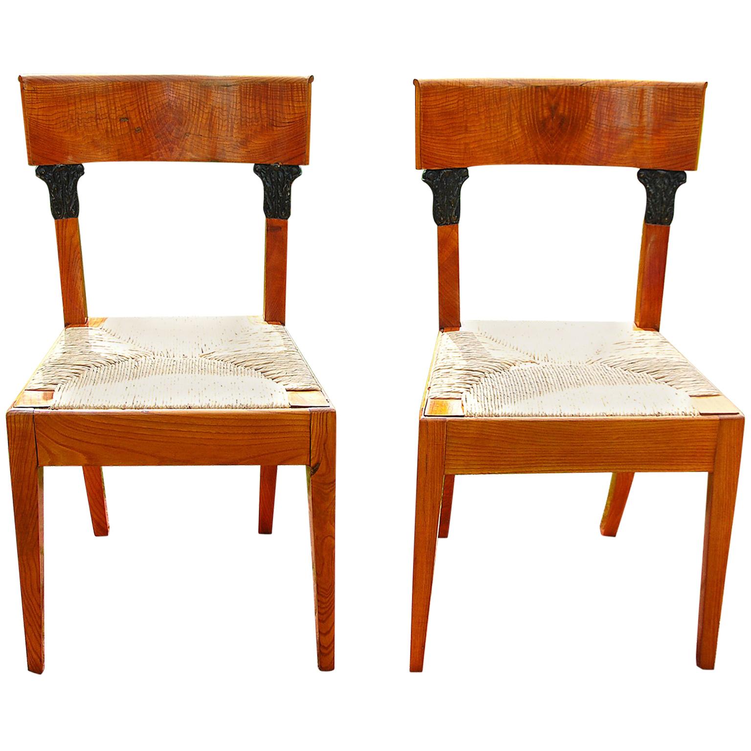 Continental 19th Century Biedermeier Pair of Side Chairs in Wavy Birch