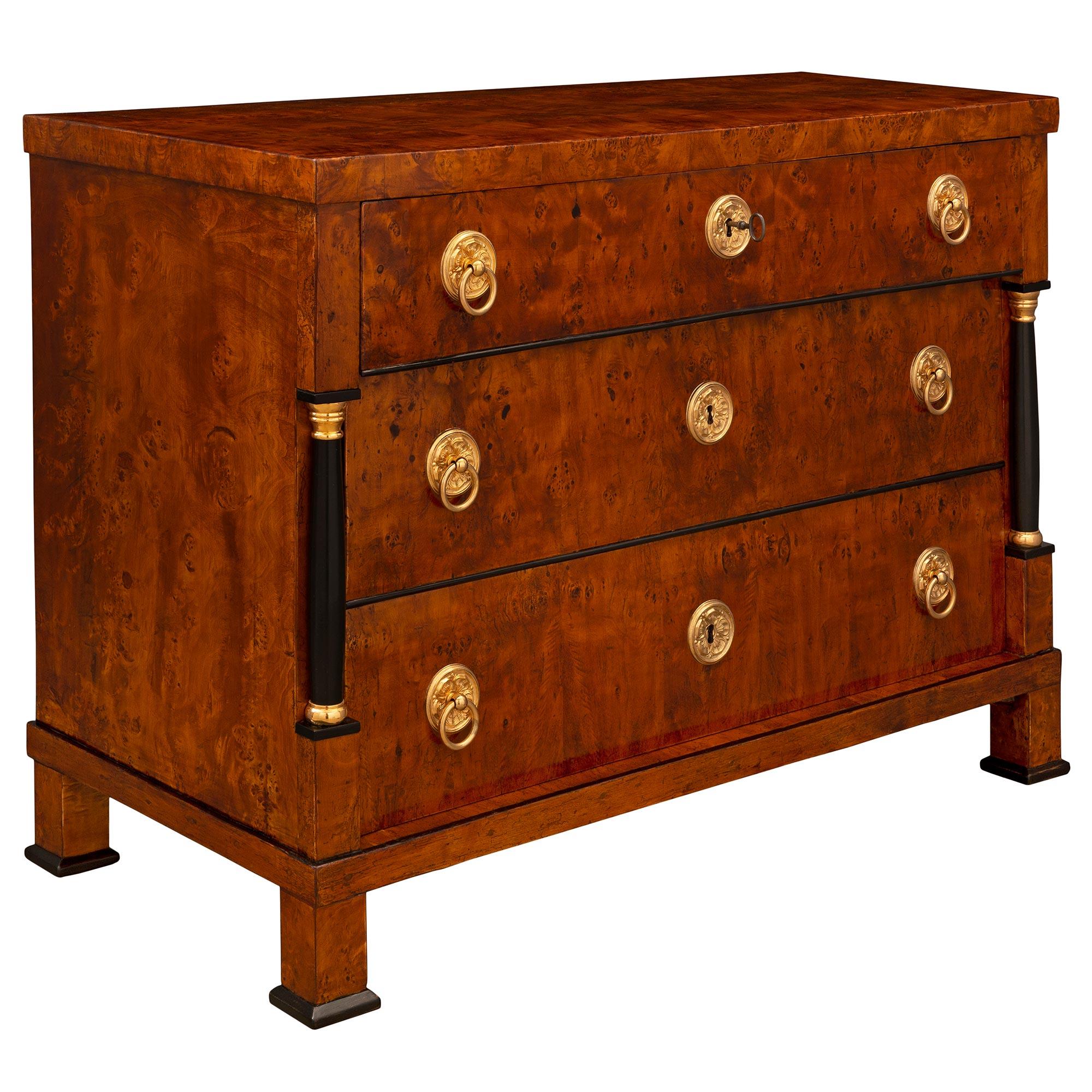 Unknown Continental 19th Century Burl Birchwood, Ebonized Fruitwood and Ormolu Commode For Sale