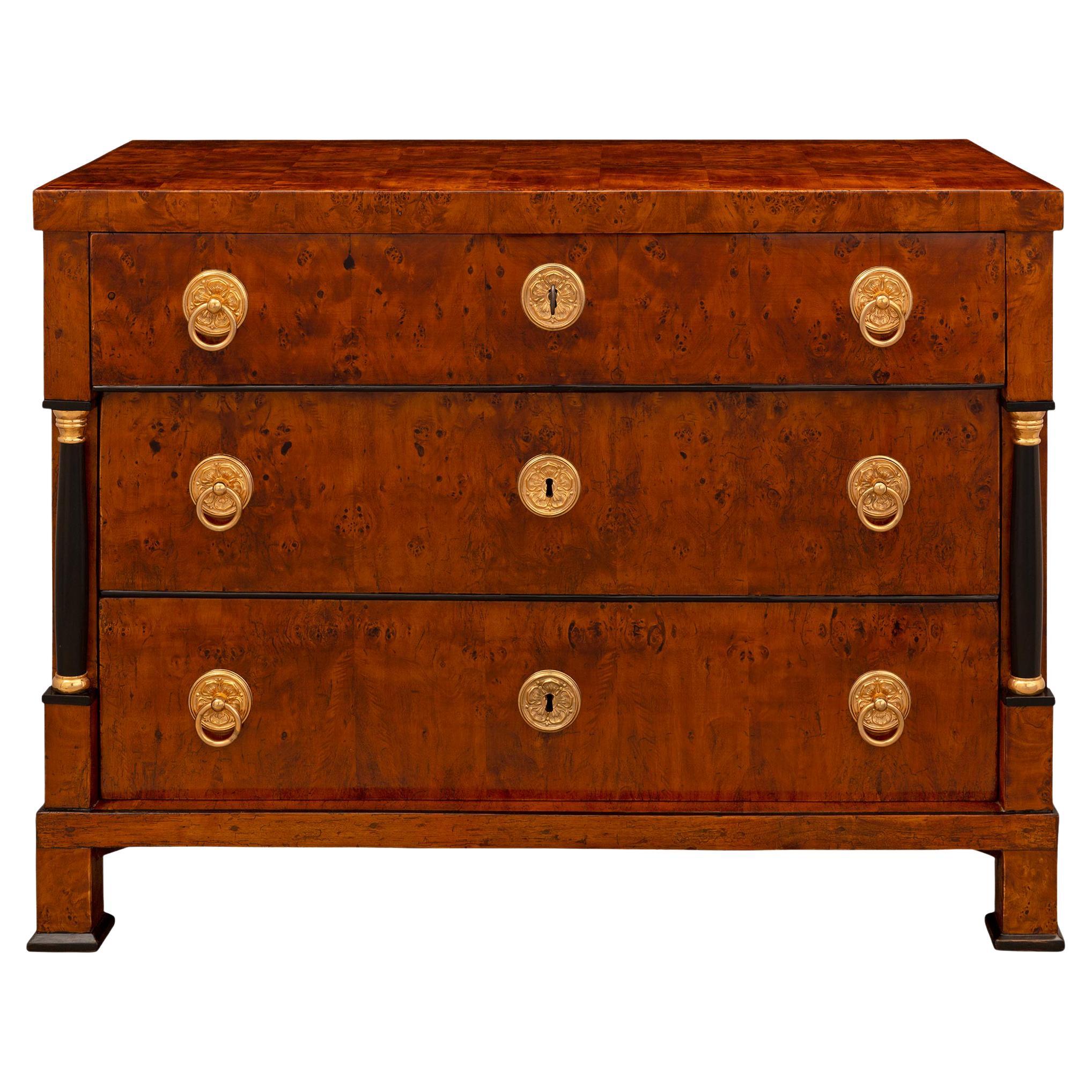 Continental 19th Century Burl Birchwood, Ebonized Fruitwood and Ormolu Commode For Sale