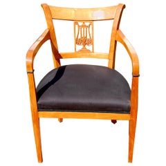 Continental 19th Century Cherry Biedermeier Armchair with Carved Lyre Back