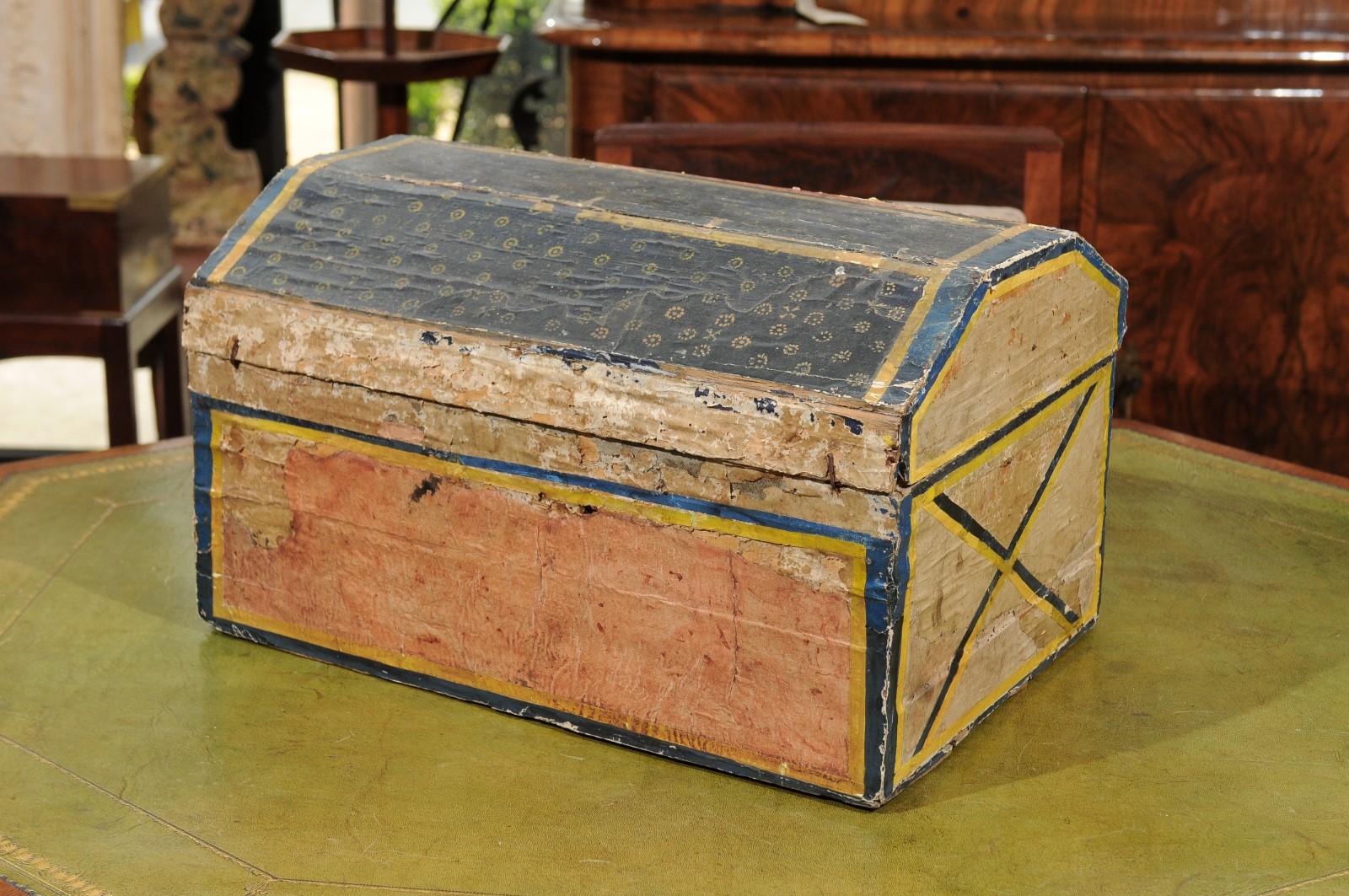 Continental 19th Century Decorated Painted Paper Lined Wooden Box 7