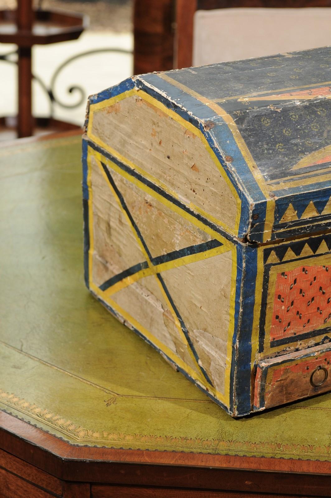 Continental 19th Century Decorated Painted Paper Lined Wooden Box In Good Condition In Atlanta, GA