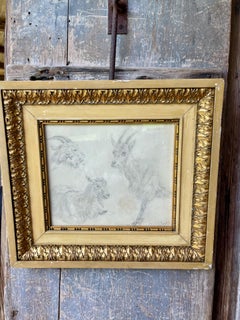 Continental 19th Century Drawing of Goats in Gilt Frame