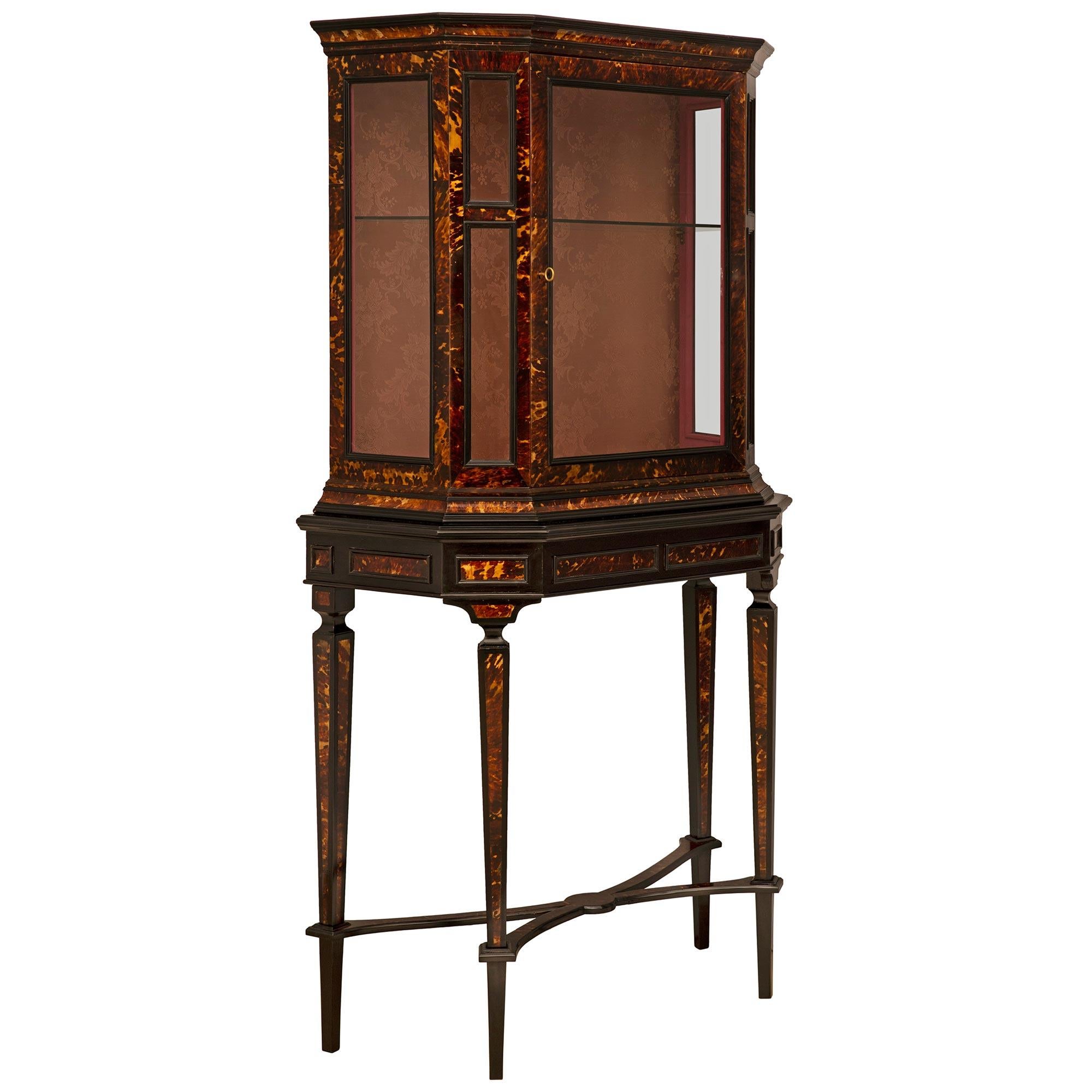 Unknown Continental 19th Century Ebonized Fruitwood And Tortoiseshell Cabinet Vitrine For Sale