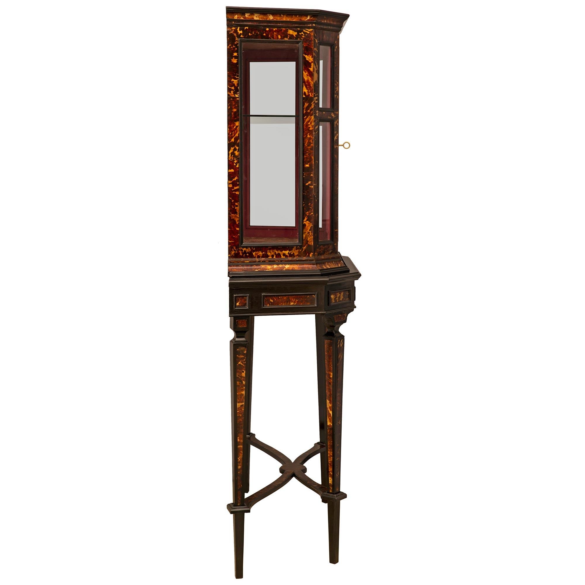 Continental 19th Century Ebonized Fruitwood And Tortoiseshell Cabinet Vitrine In Good Condition For Sale In West Palm Beach, FL