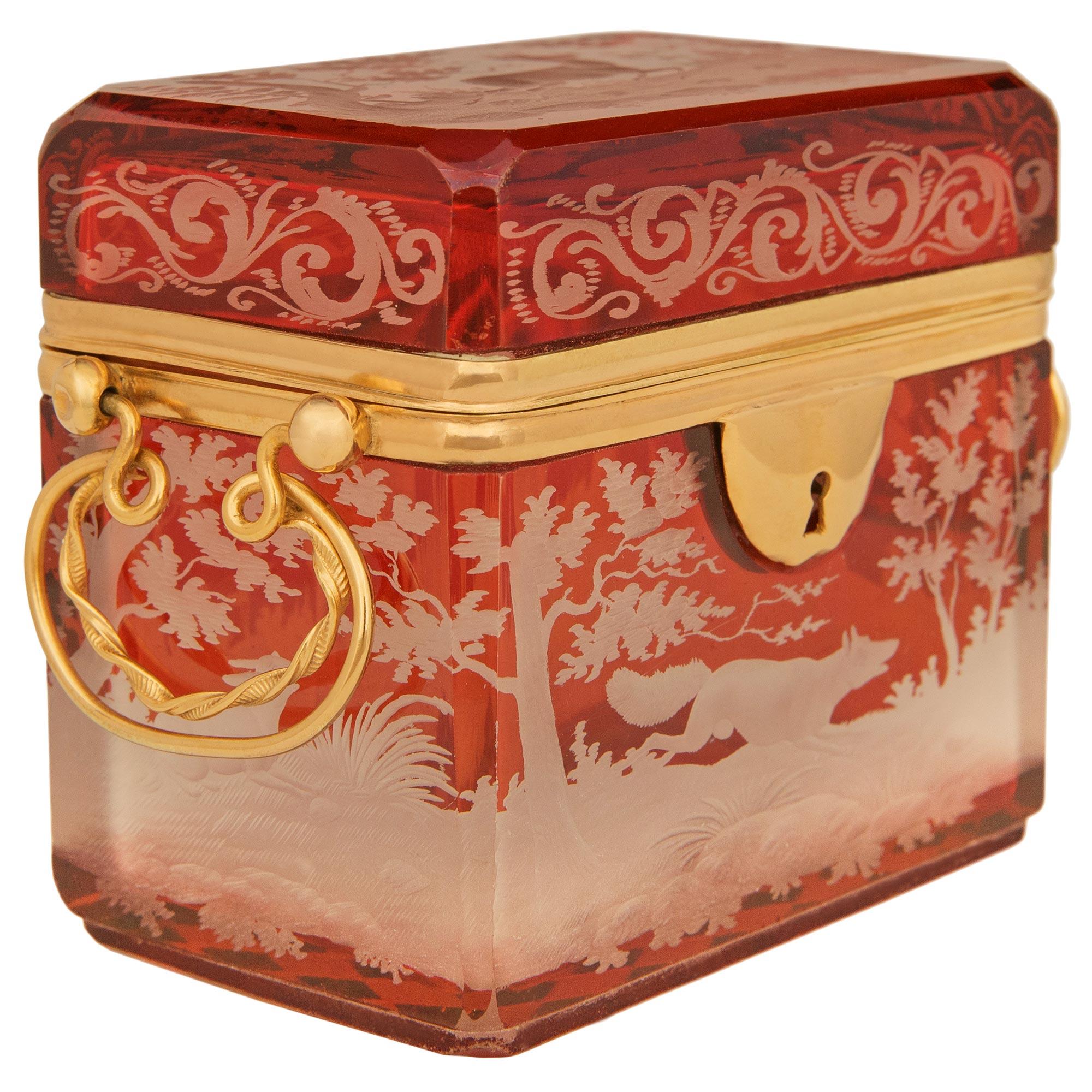 Unknown Continental 19th century etched Crystal and Ormolu box For Sale