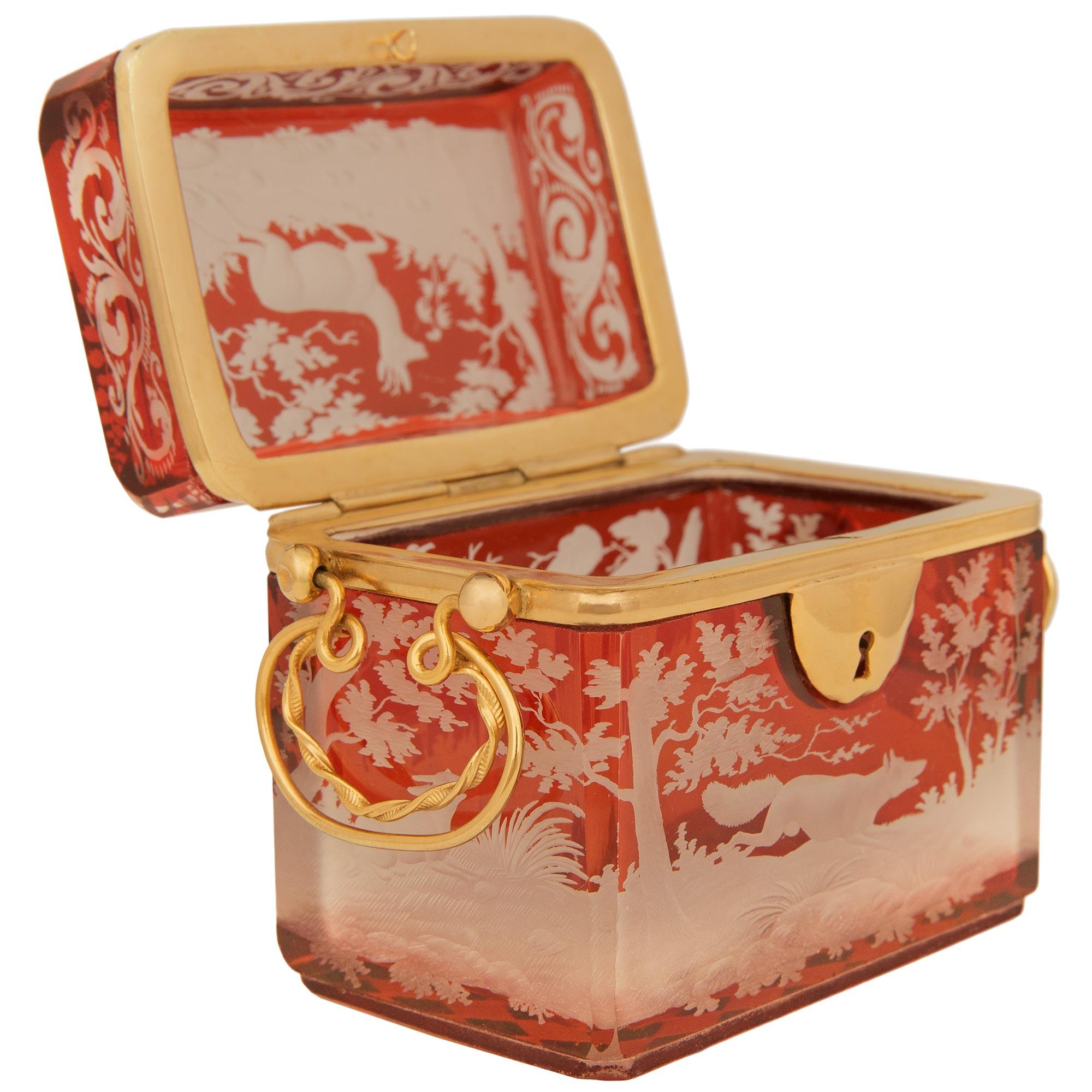Continental 19th century etched Crystal and Ormolu box In Good Condition For Sale In West Palm Beach, FL