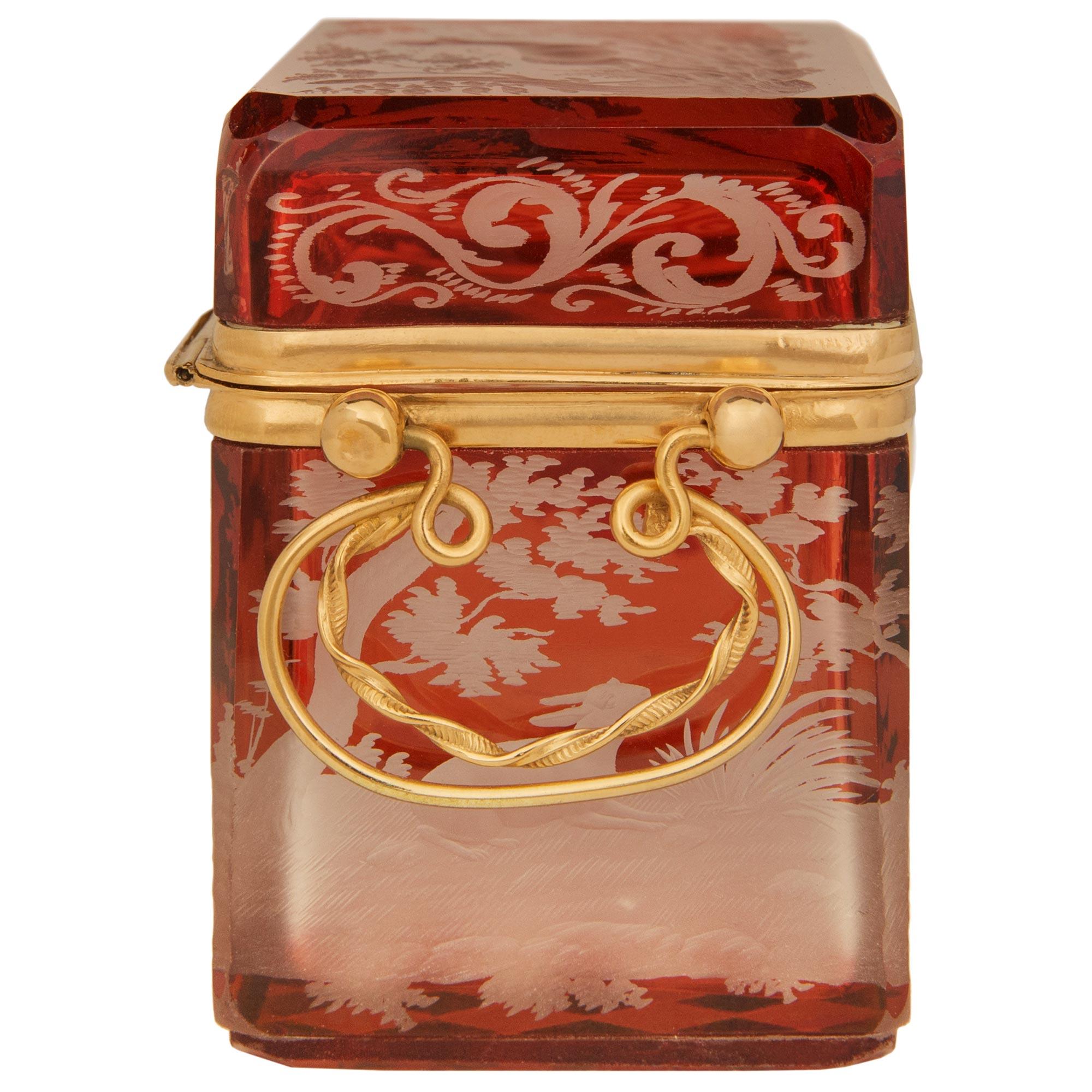 19th Century Continental 19th century etched Crystal and Ormolu box For Sale