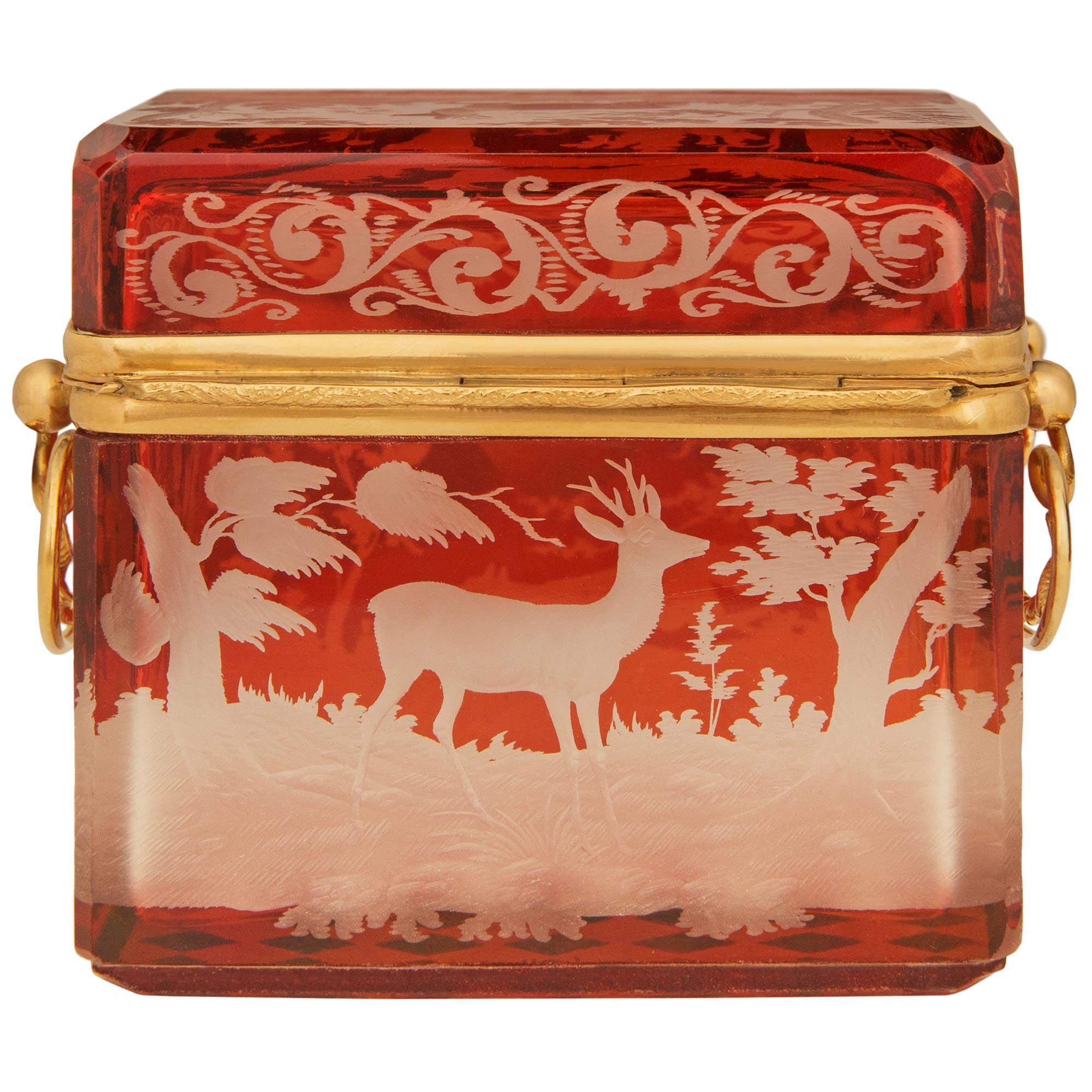 Continental 19th century etched Crystal and Ormolu box For Sale 1