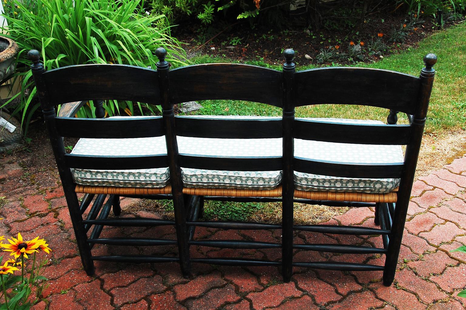 Continental 19th Century Ladderback Bench with Original Decoration In Good Condition In Wells, ME