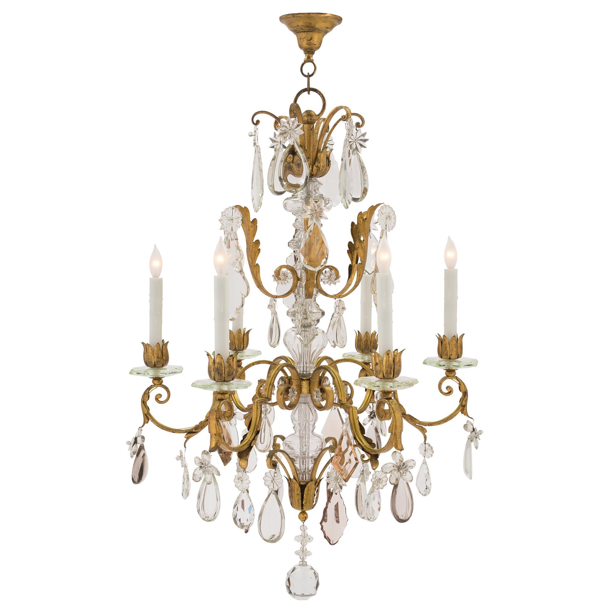 Continental 19th Century Louis XV Style Iron and Crystal Chandelier