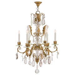 Antique Continental 19th Century Louis XV Style Iron and Crystal Chandelier