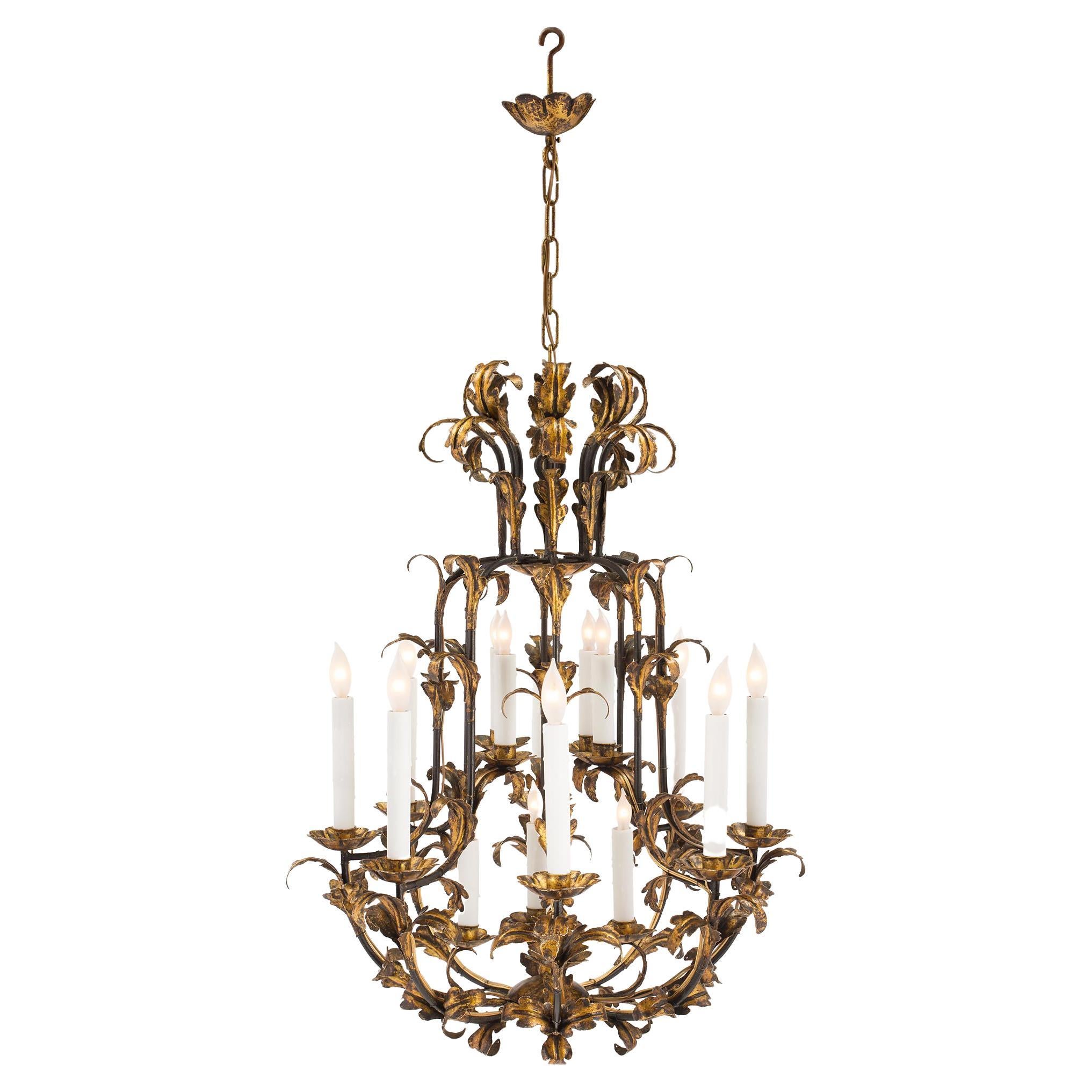 Continental 19th Century Louis XV Style Patinated and Gilt Metal Chandelier