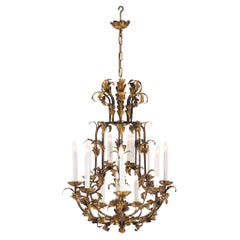 Antique Continental 19th Century Louis XV Style Patinated and Gilt Metal Chandelier