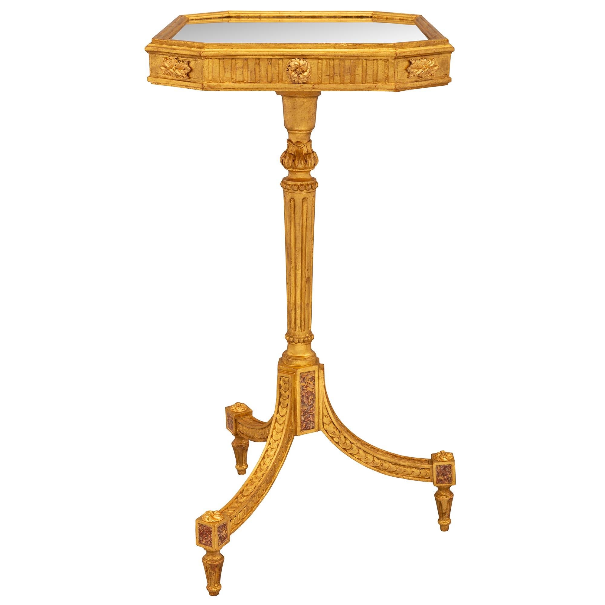 Unknown Continental 19th Century Louis XVI St. Giltwood, Ormolu And Marble Side Table