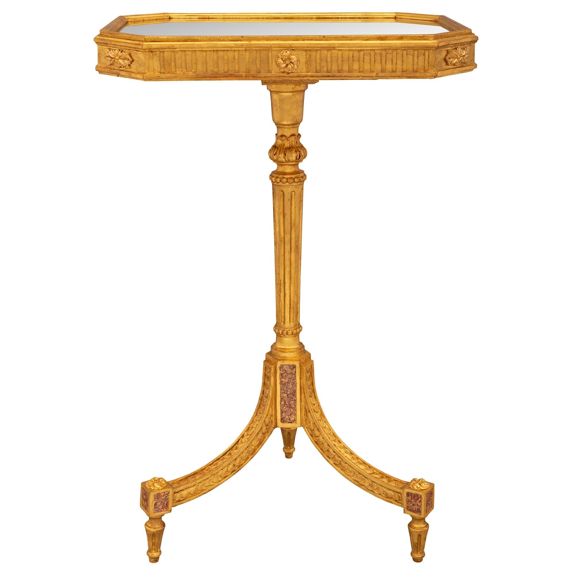 Continental 19th Century Louis XVI St. Giltwood, Ormolu And Marble Side Table In Good Condition In West Palm Beach, FL