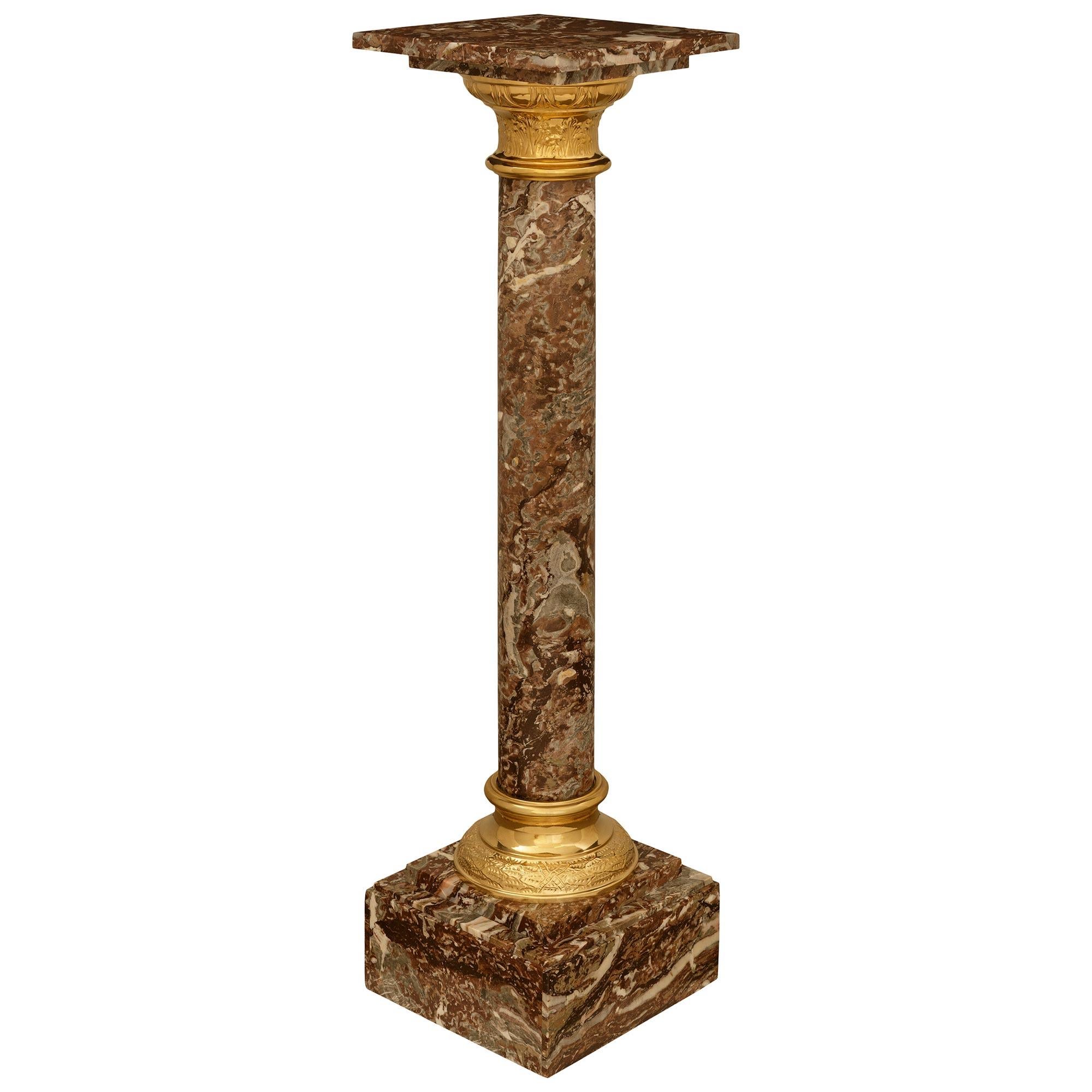 Unknown Continental 19th century Louis XVI st. Ormolu and Rouge Royale marble pedestal For Sale