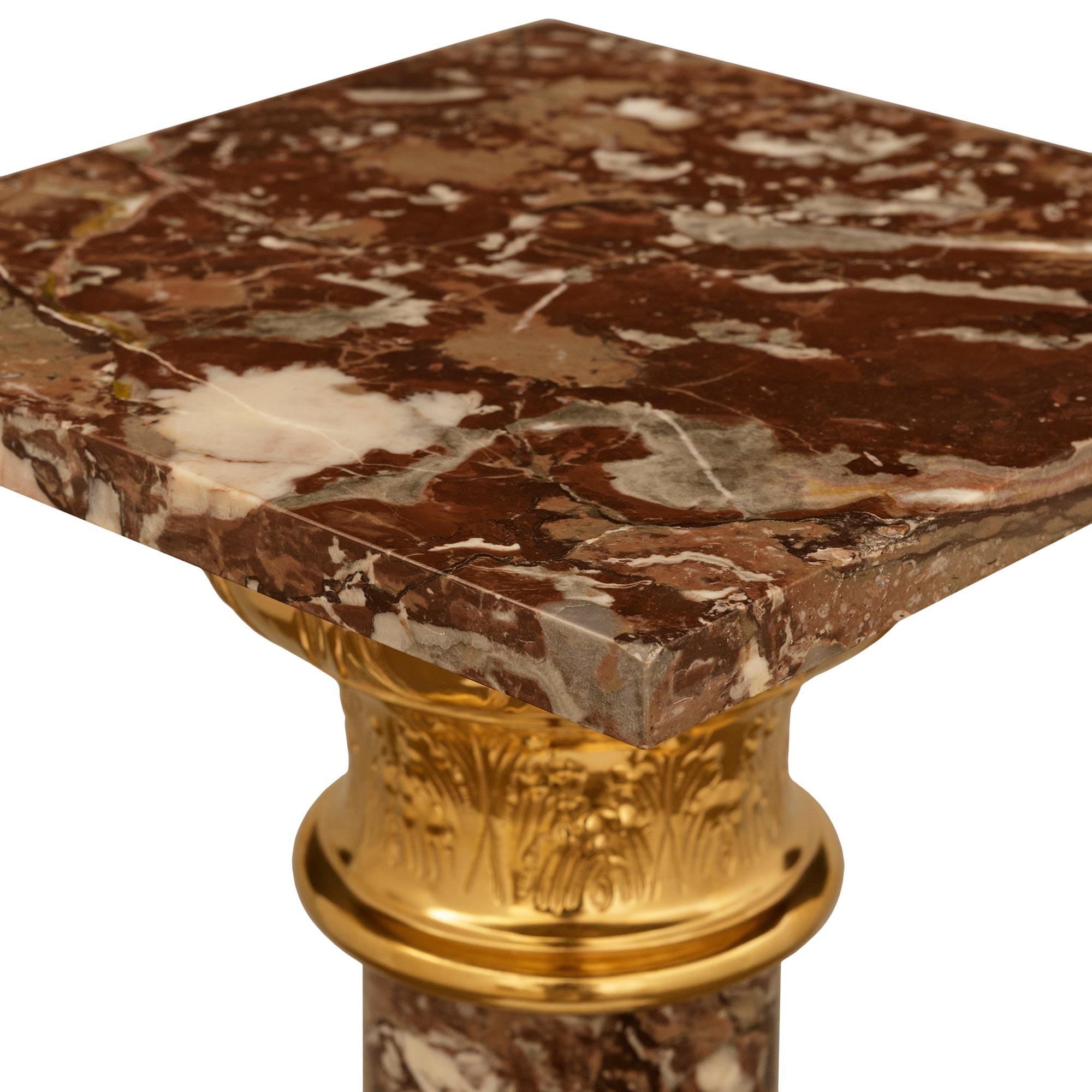 Continental 19th century Louis XVI st. Ormolu and Rouge Royale marble pedestal In Good Condition For Sale In West Palm Beach, FL