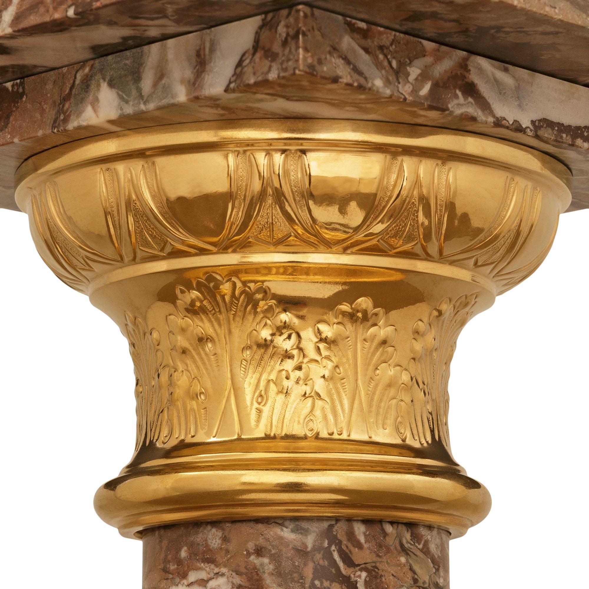 19th Century Continental 19th century Louis XVI st. Ormolu and Rouge Royale marble pedestal For Sale