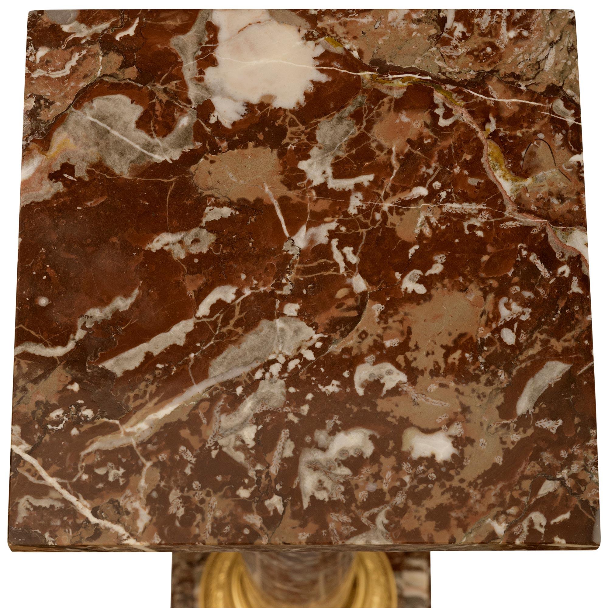 Continental 19th century Louis XVI st. Ormolu and Rouge Royale marble pedestal For Sale 4