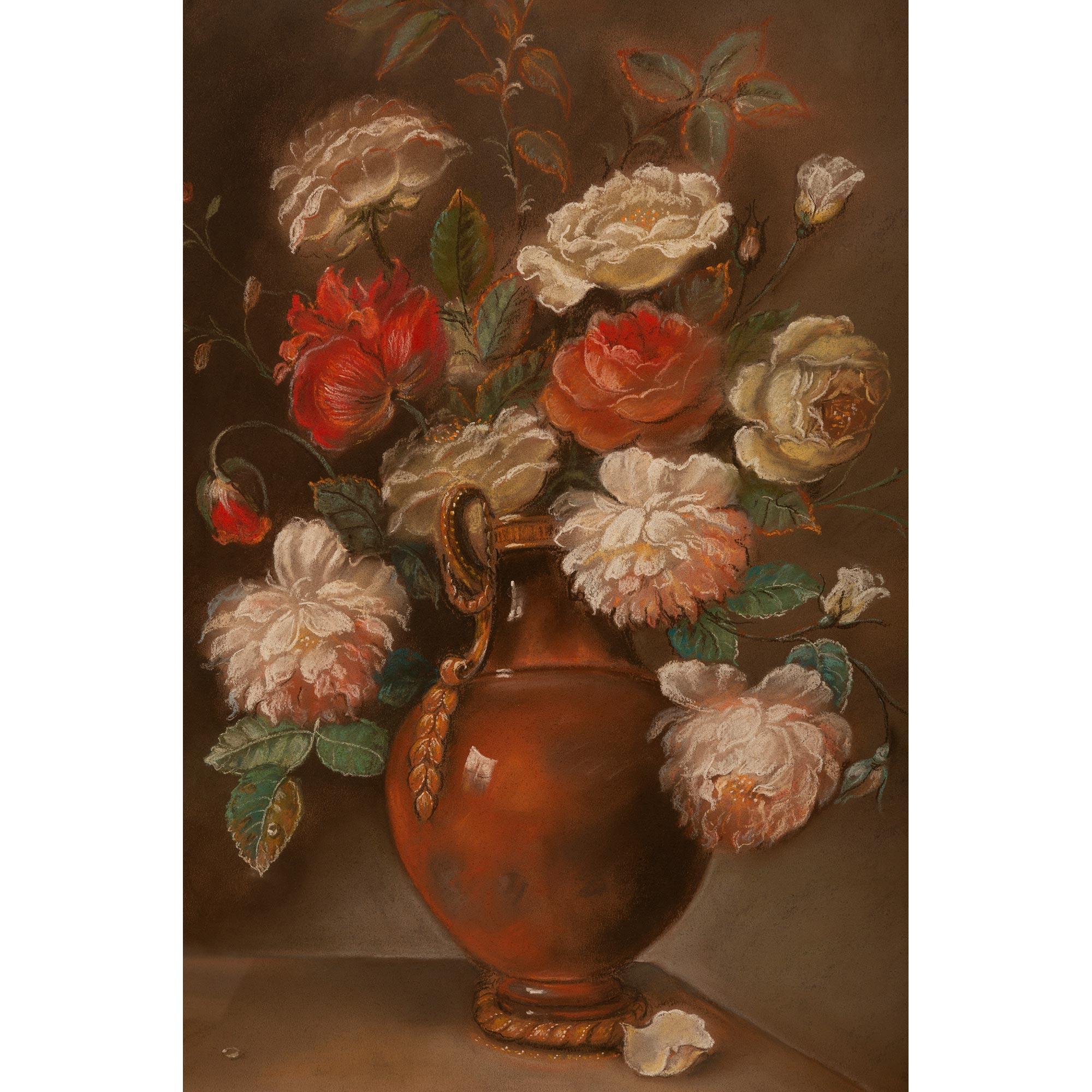 Unknown Continental 19th Century Louis XVI St. Still Life Pastel in Its Original Frame For Sale