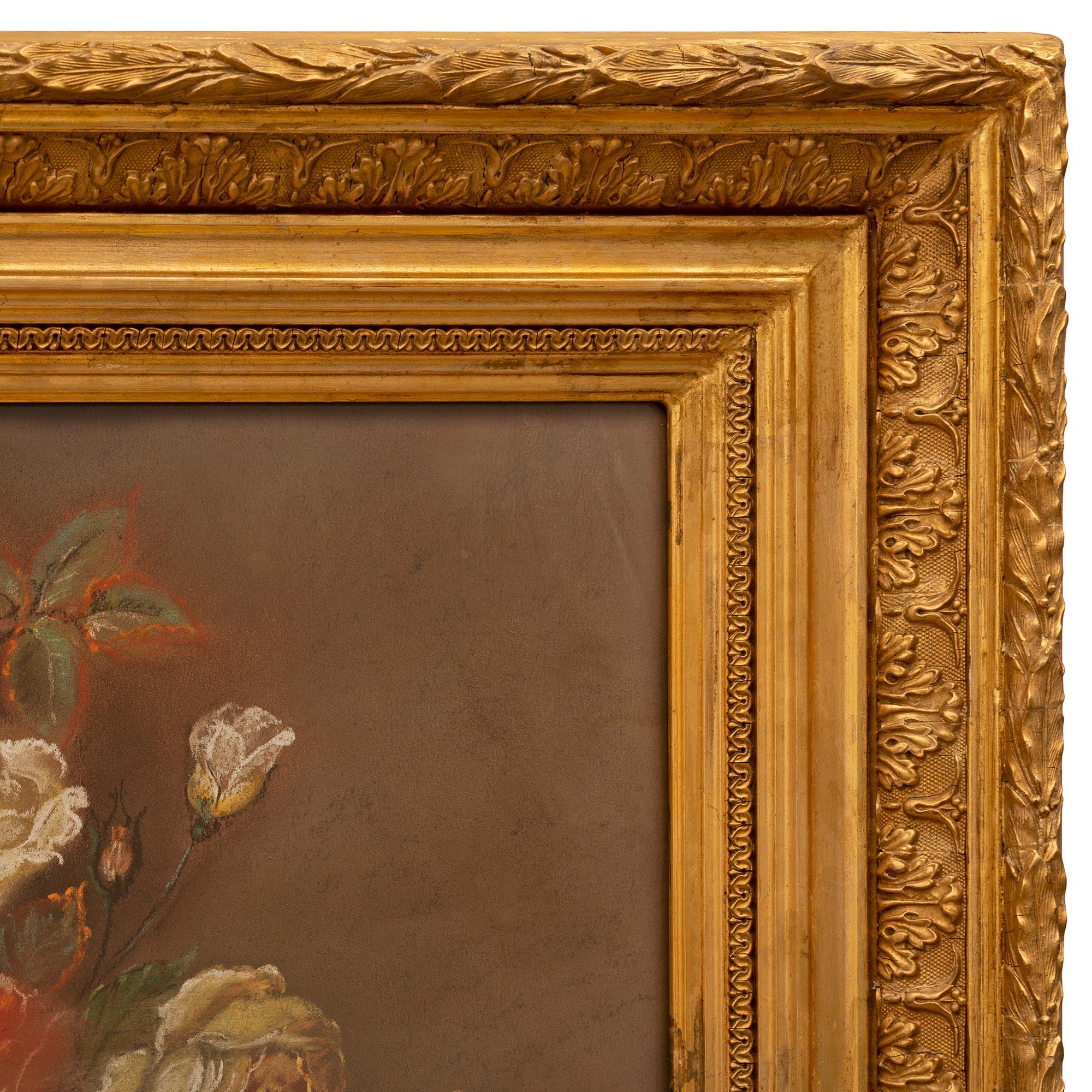 Kontinentales Pastell-Stillleben im Stil Louis XVI. des 19. Jahrhunderts in seinem Originalrahmen im Angebot 3