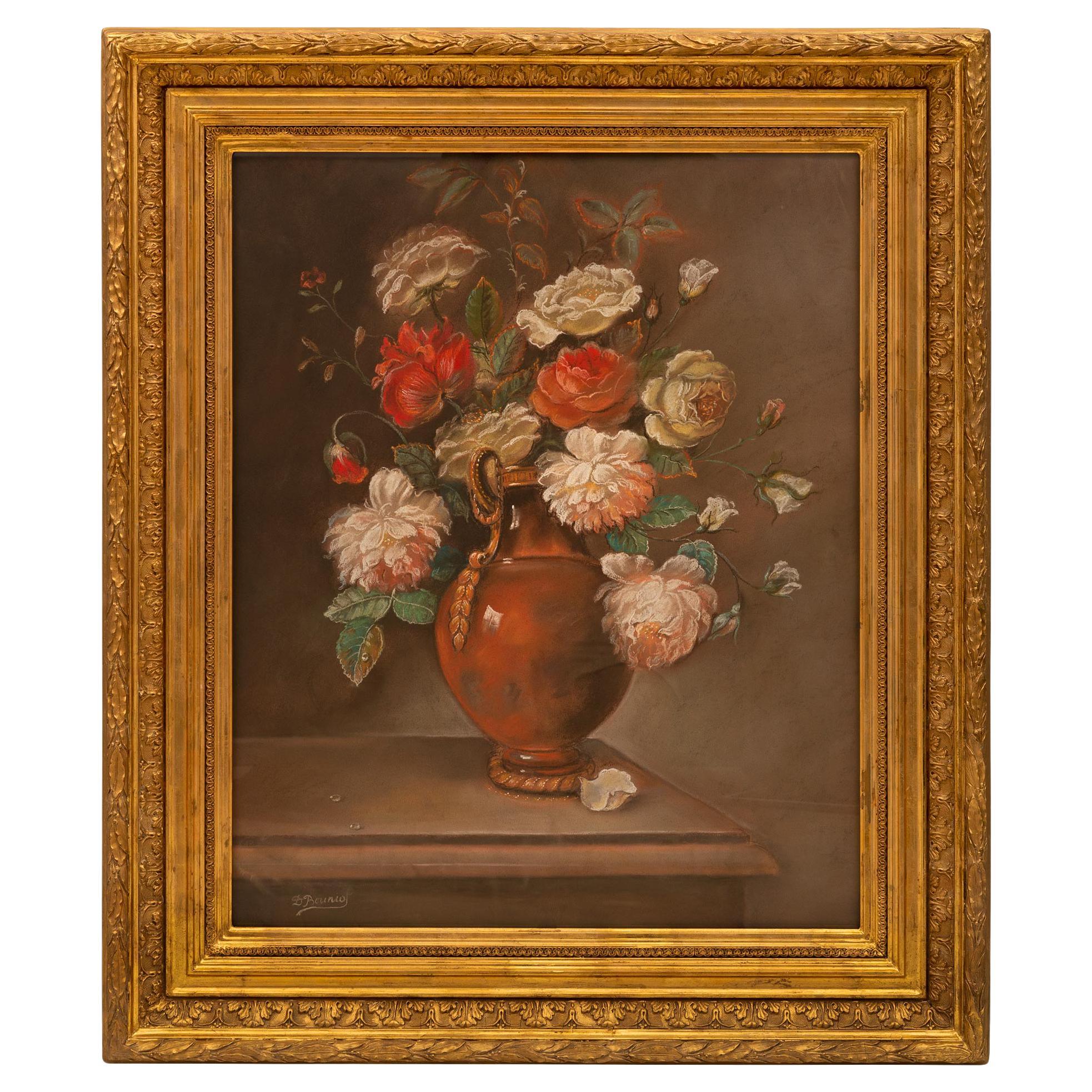 Continental 19th Century Louis XVI St. Still Life Pastel in Its Original Frame For Sale
